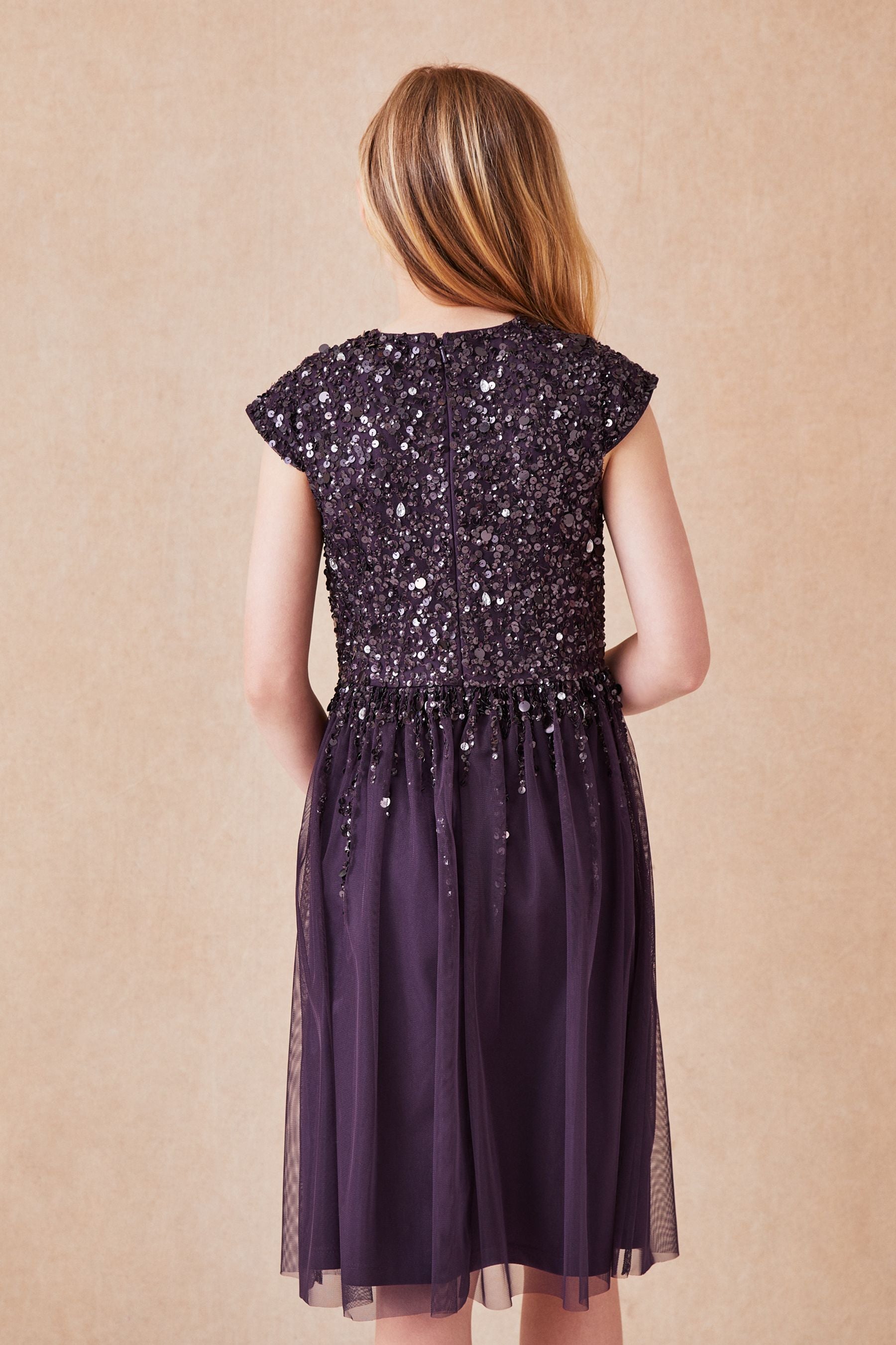 Purple Lipsy Sequin Bodice Midi Occasion Dress