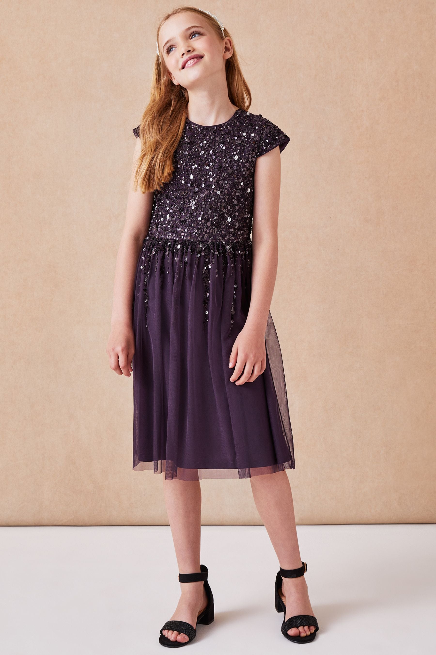 Purple Lipsy Sequin Bodice Midi Occasion Dress HappyBaby.eg