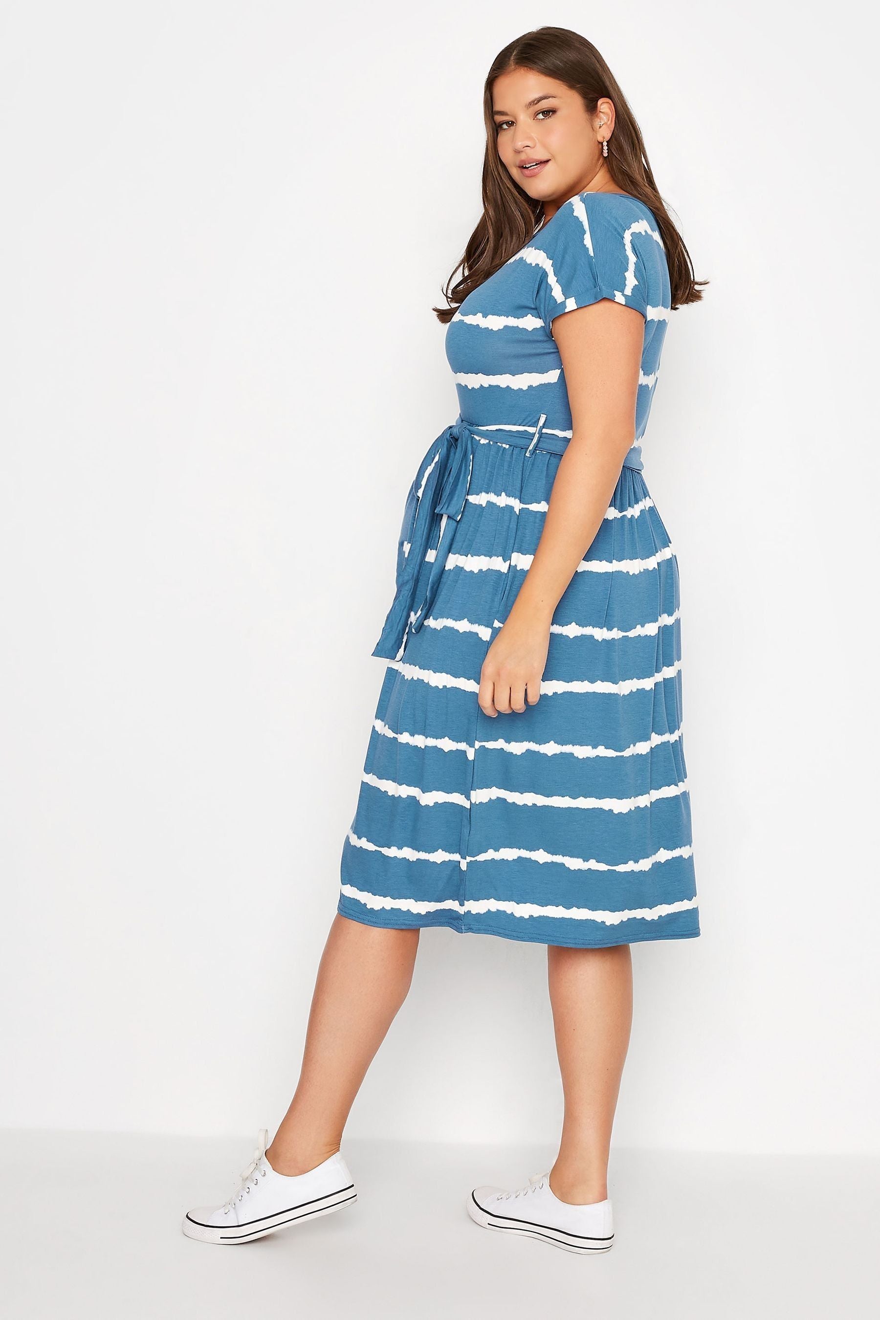 Blue Bump It Up Tie Dye Belted Tea Dress