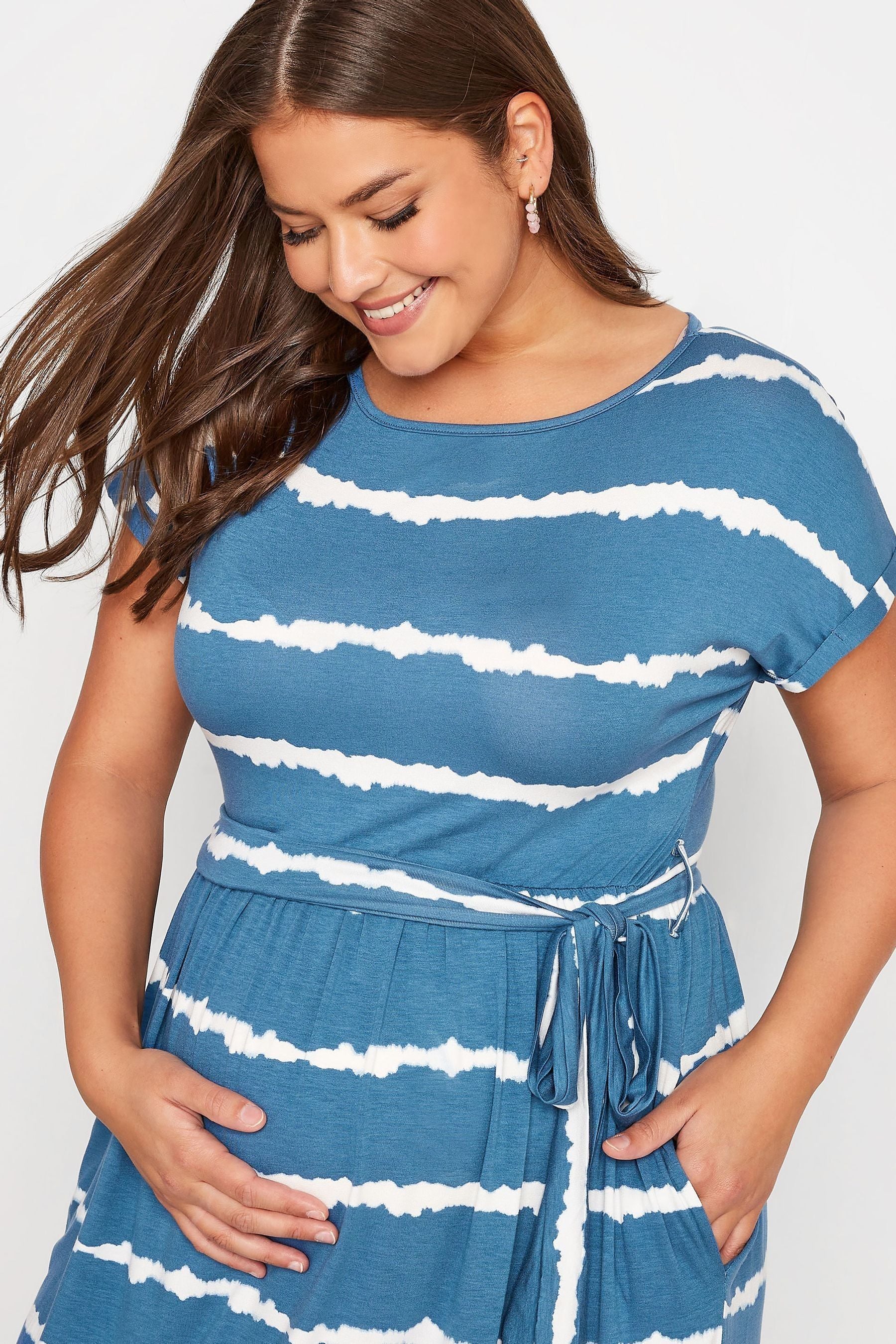 Blue Bump It Up Tie Dye Belted Tea Dress