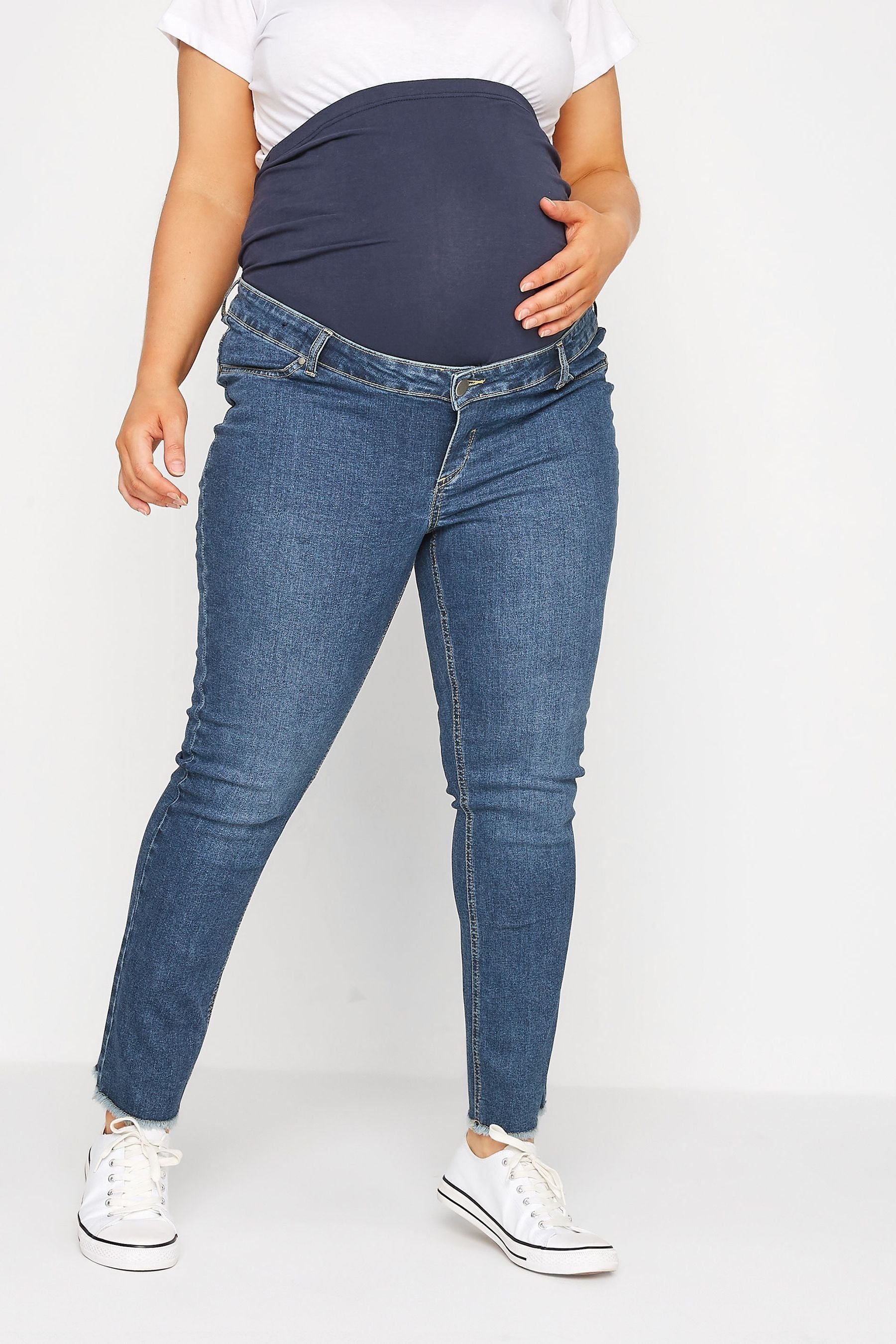 Blue Yours Curve Maternity Straight Leg Frayed Jeans