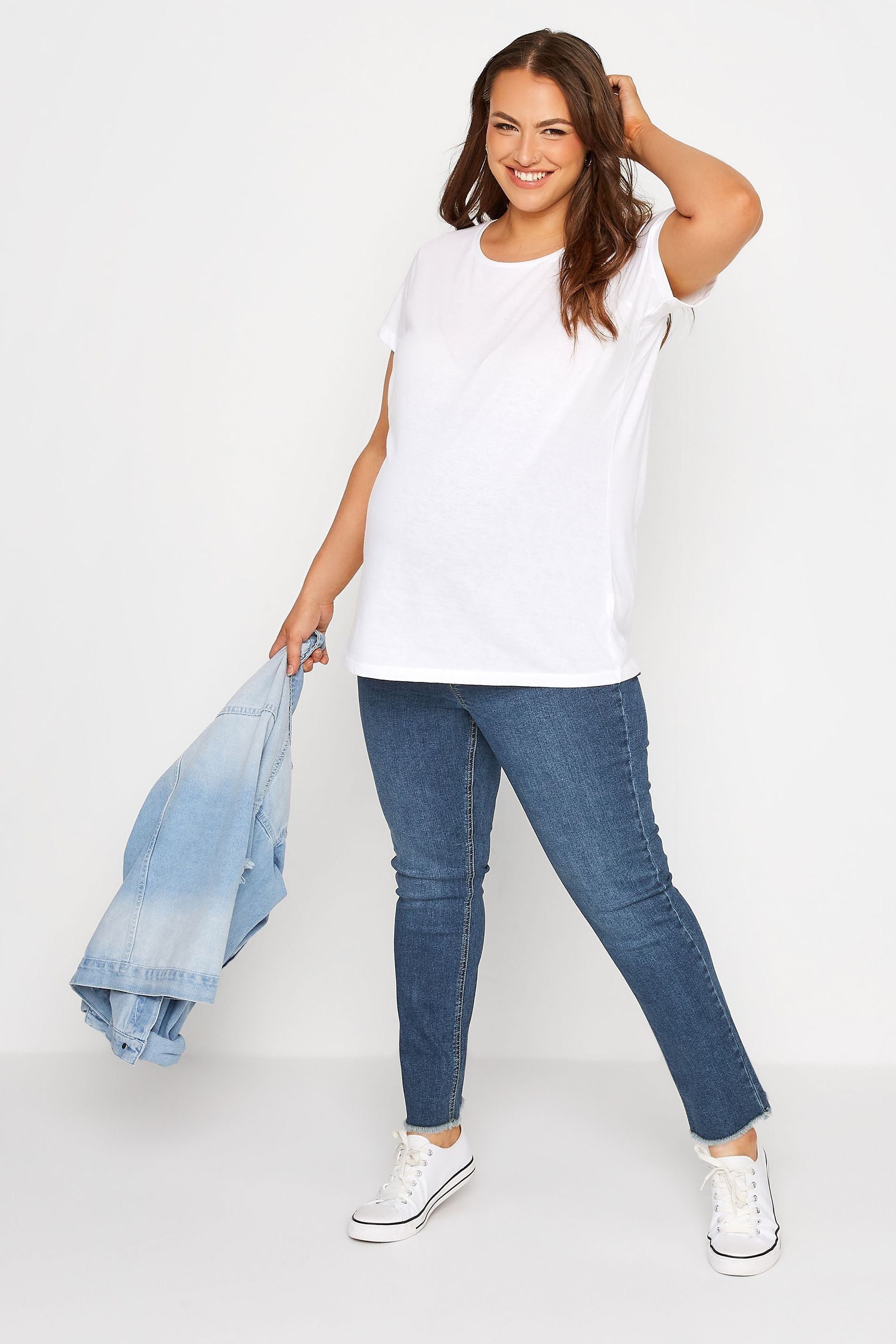 Blue Yours Curve Maternity Straight Leg Frayed Jeans