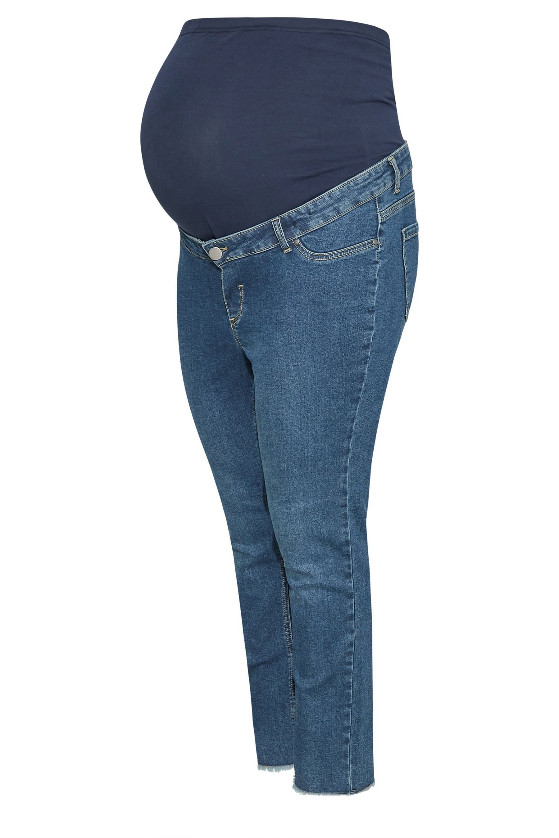 Blue Yours Curve Maternity Straight Leg Frayed Jeans