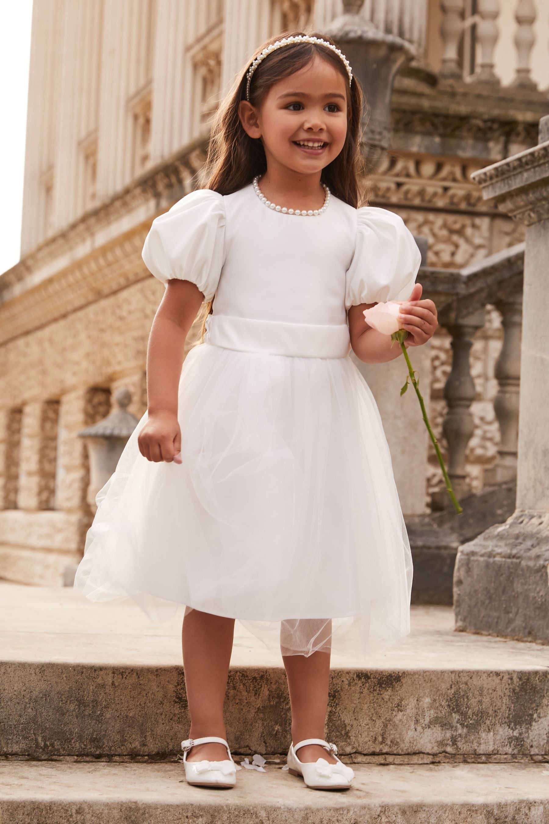 Ivory Lipsy Puff Sleeve Occasion Dress (3yrs-12yrs)