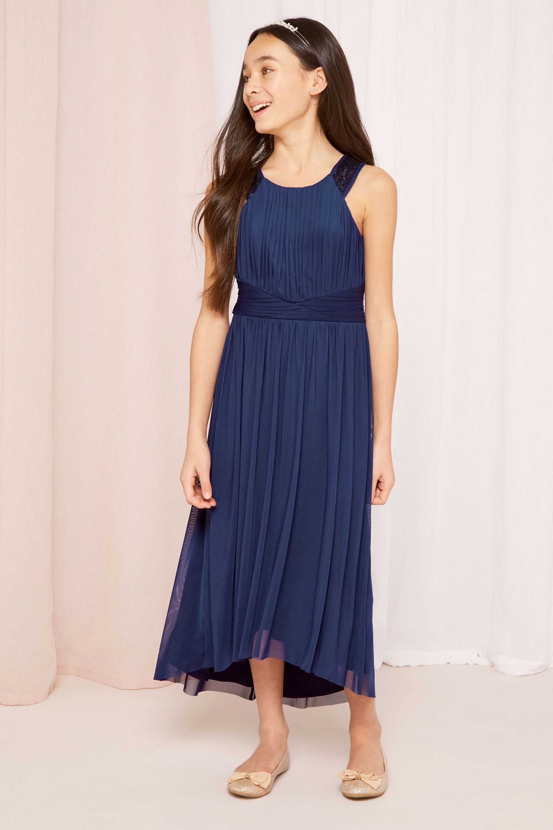 Navy Lipsy Embellished Strap Midi Occasion Dress