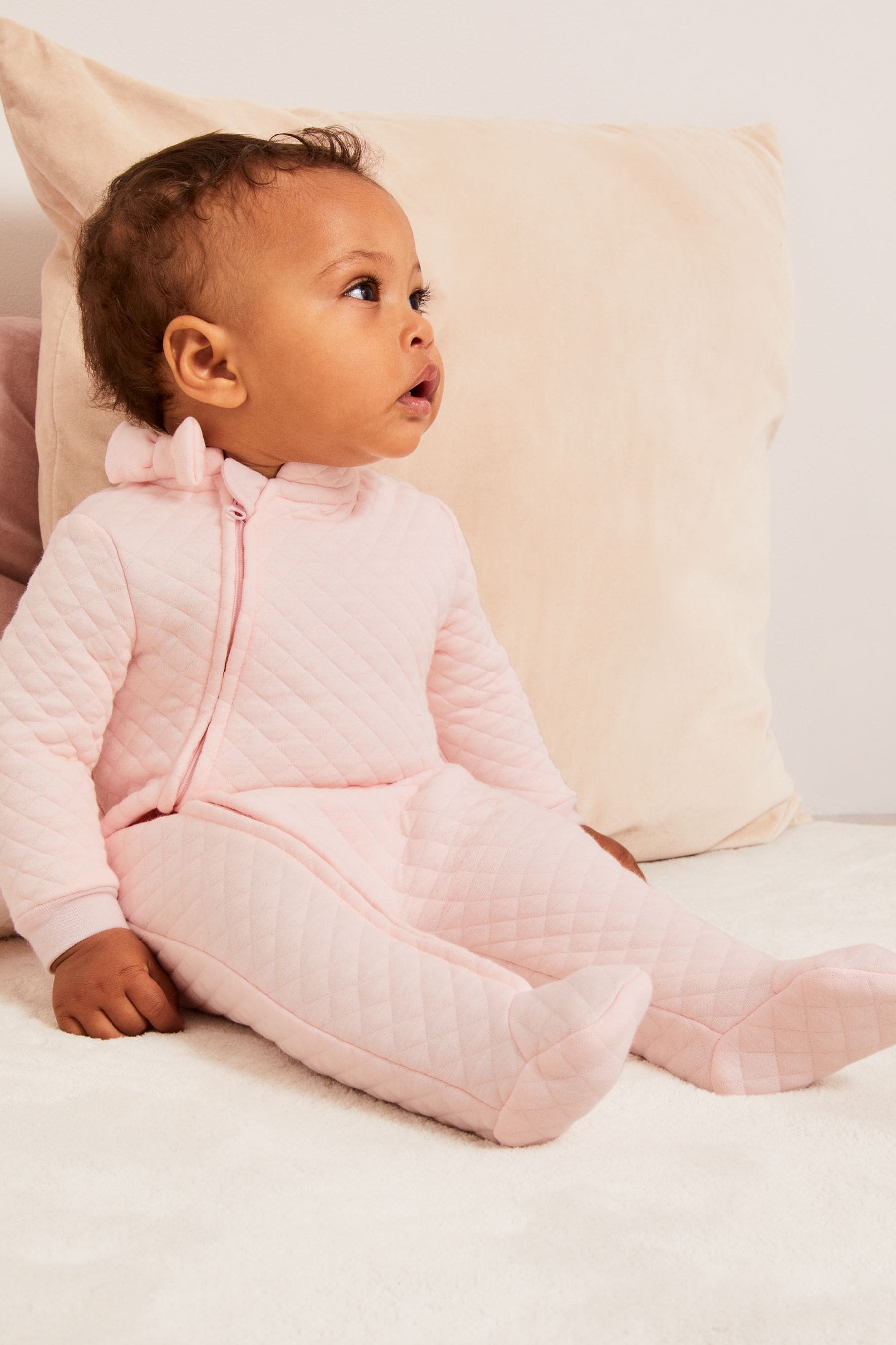 Pink Lipsy Baby Quilted Sleepsuit