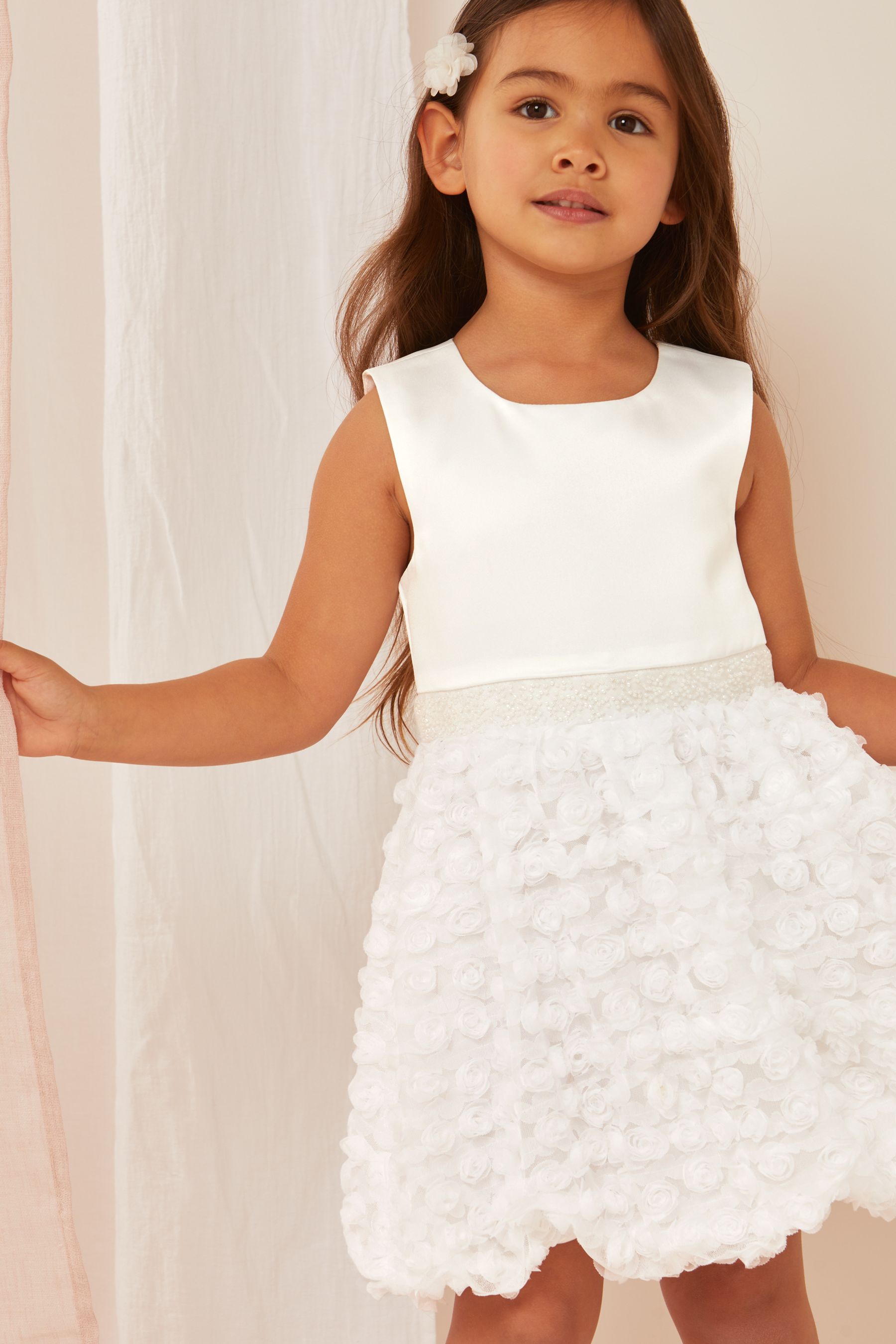 Ivory Lipsy Mini Puff Ball Occasion Dress