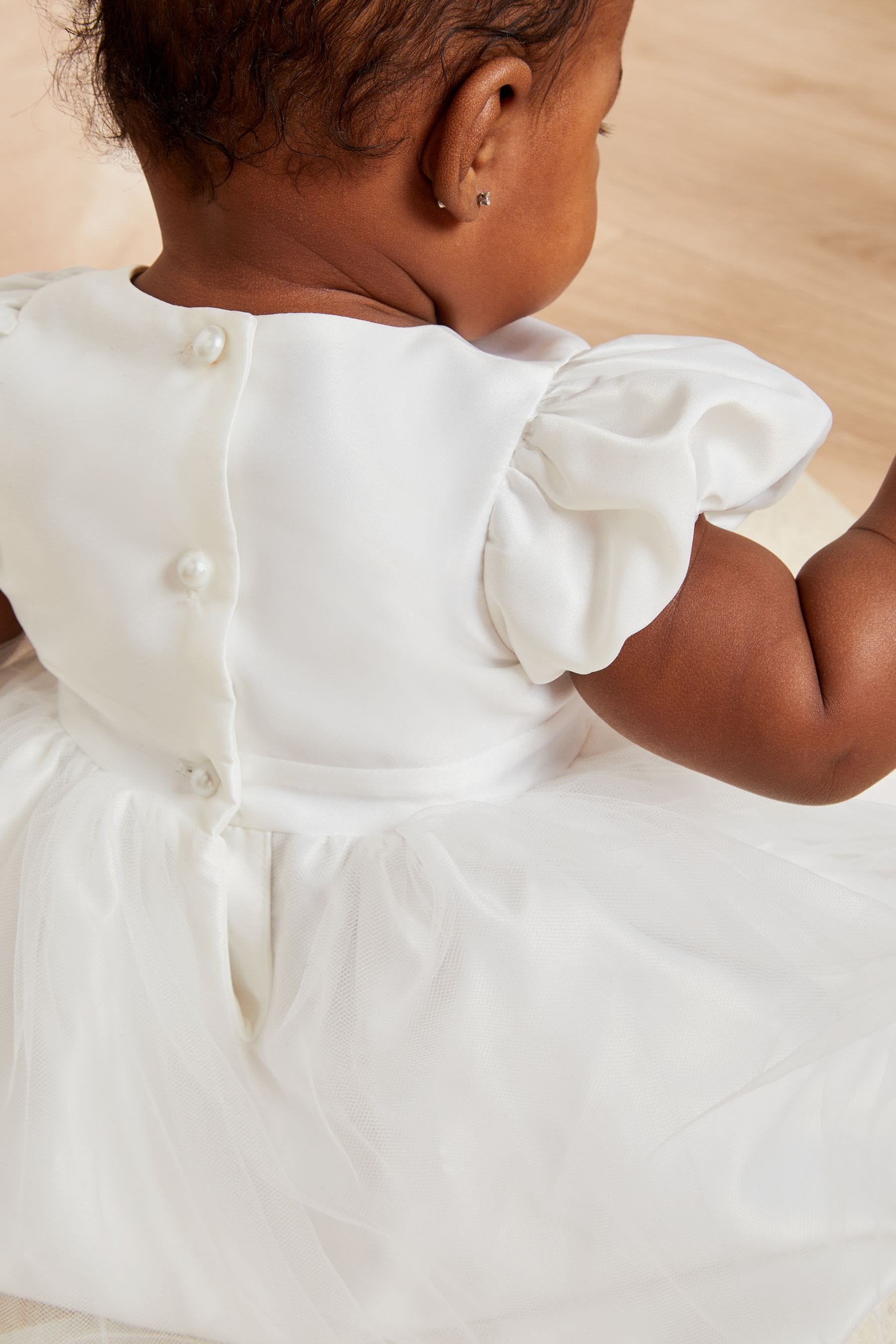 Ivory Lipsy Baby Puff Sleeve Occasion Dress