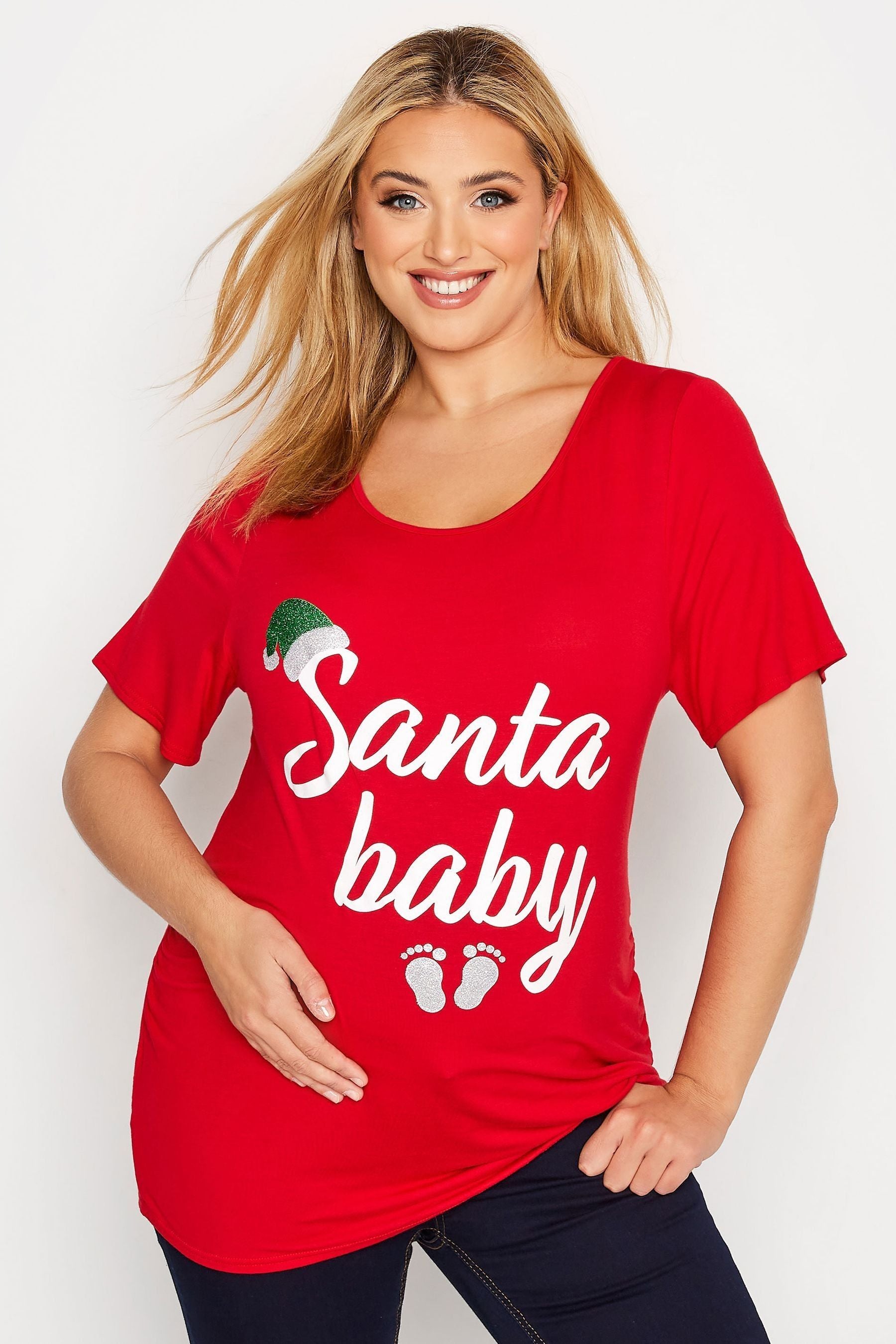 Red Bump It Up Maternity Santa Baby Top