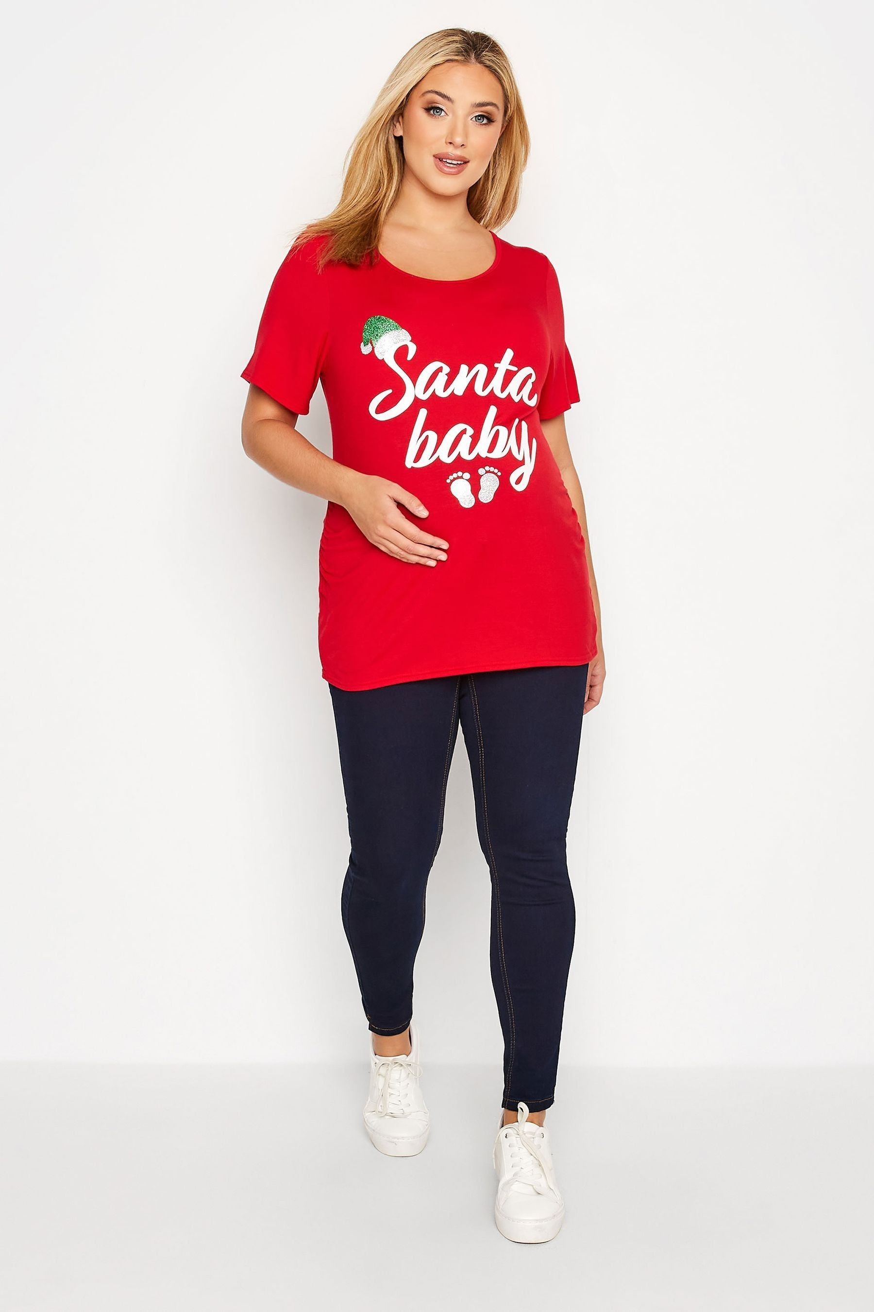 Red Bump It Up Maternity Santa Baby Top