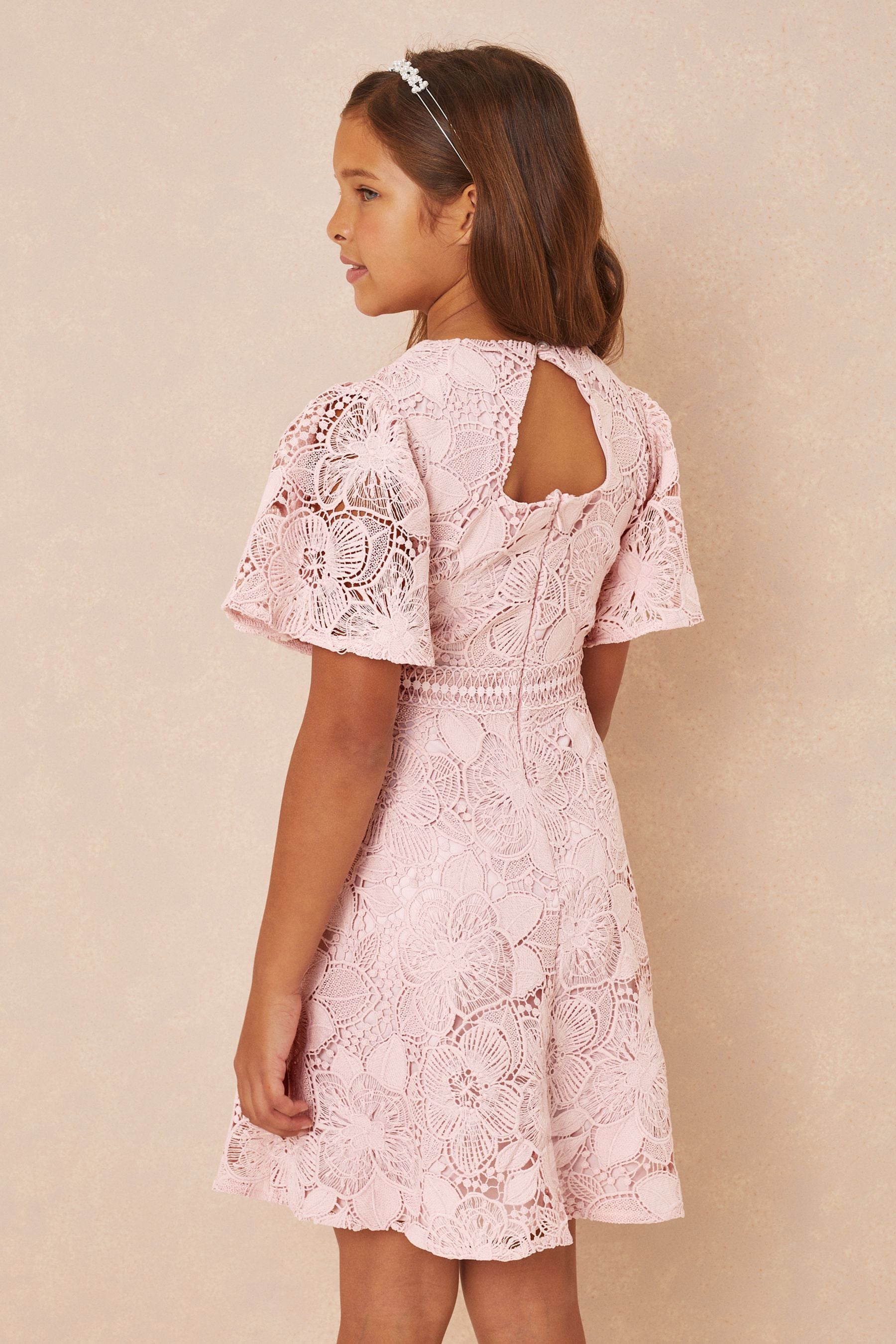 Pink Lipsy Flutter Sleeve Lace Occasion Dress