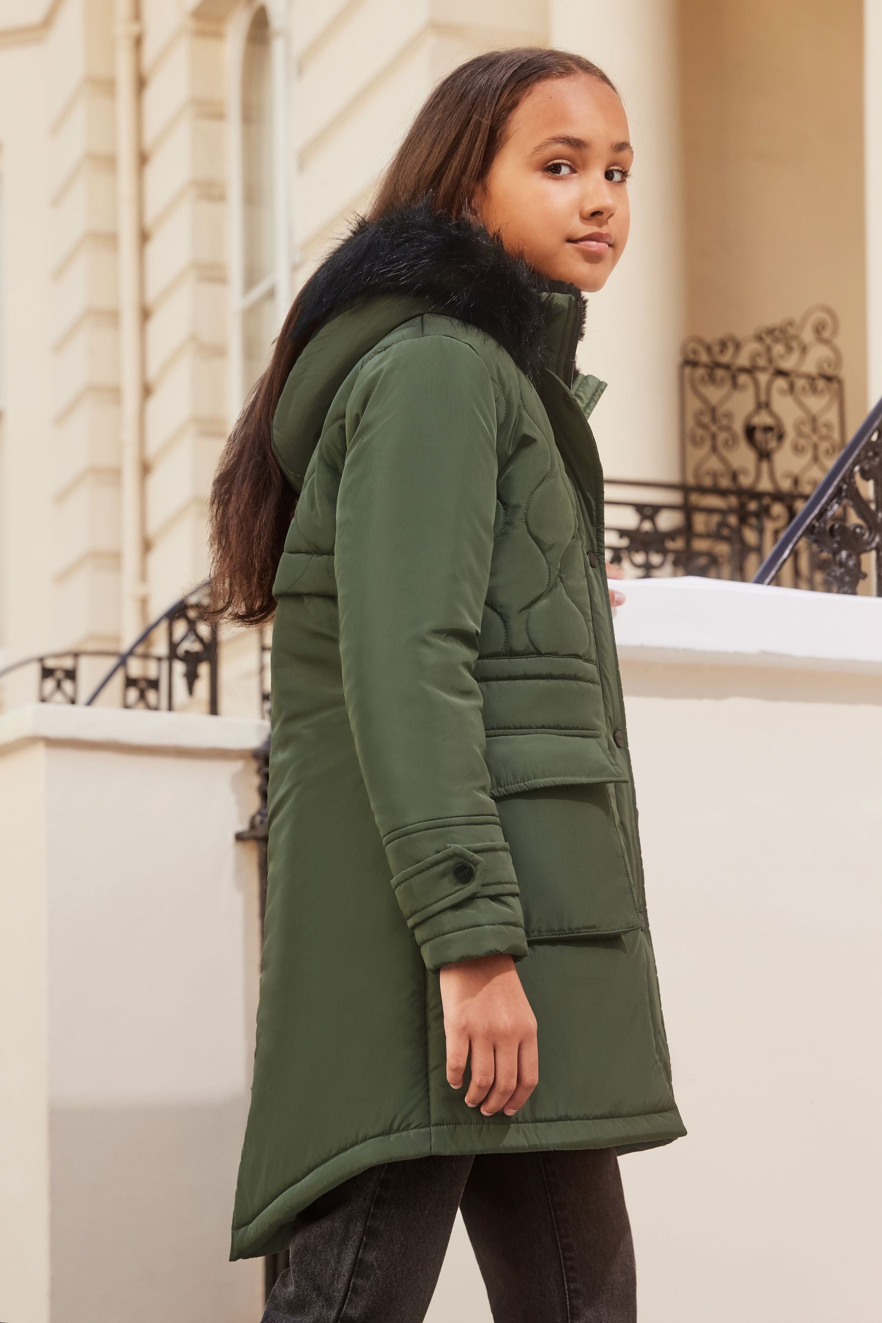 Khaki Green Lipsy Shower Resistant Padded Parka School Coat