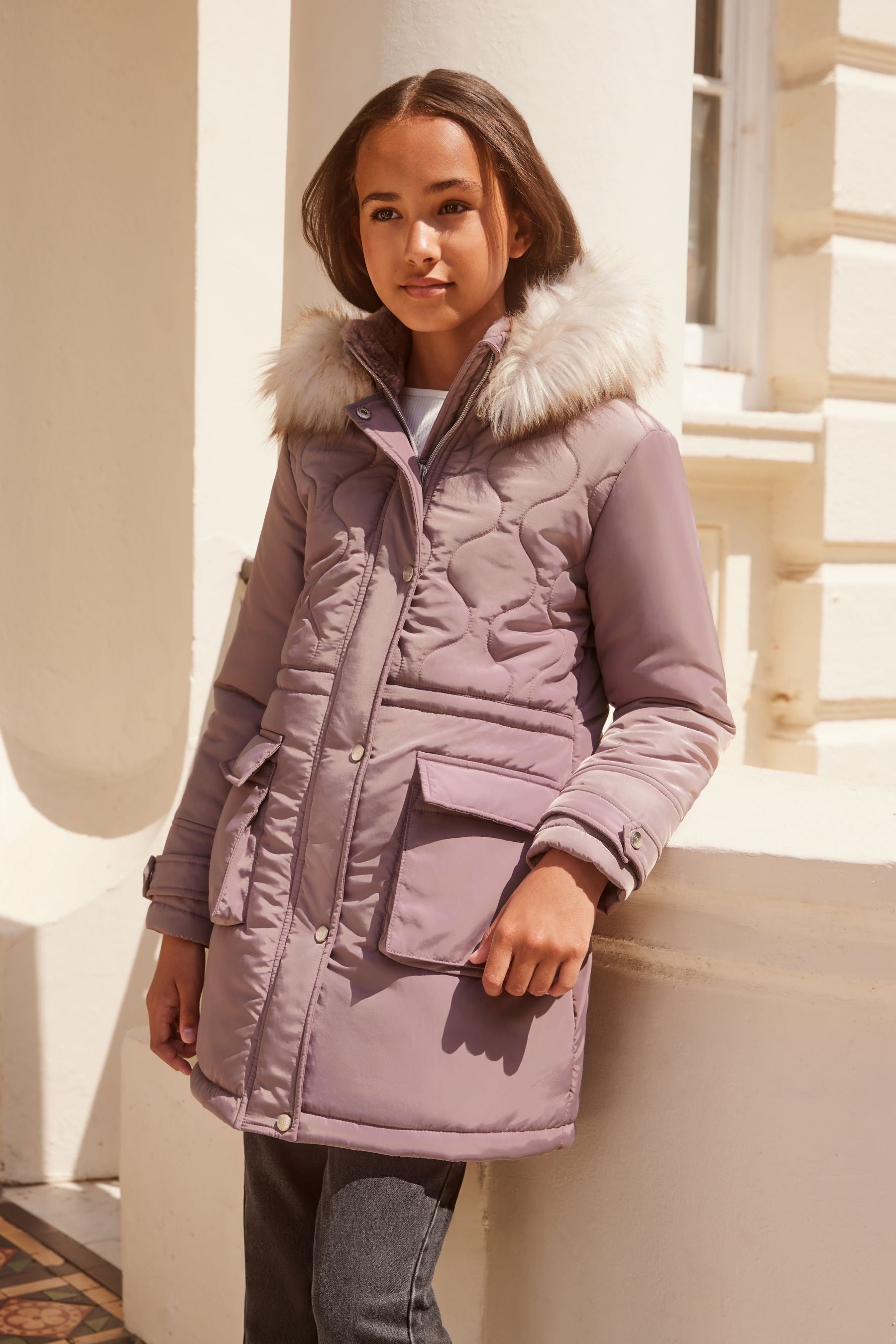 Lilac Lipsy Shower Resistant Padded Parka School Coat