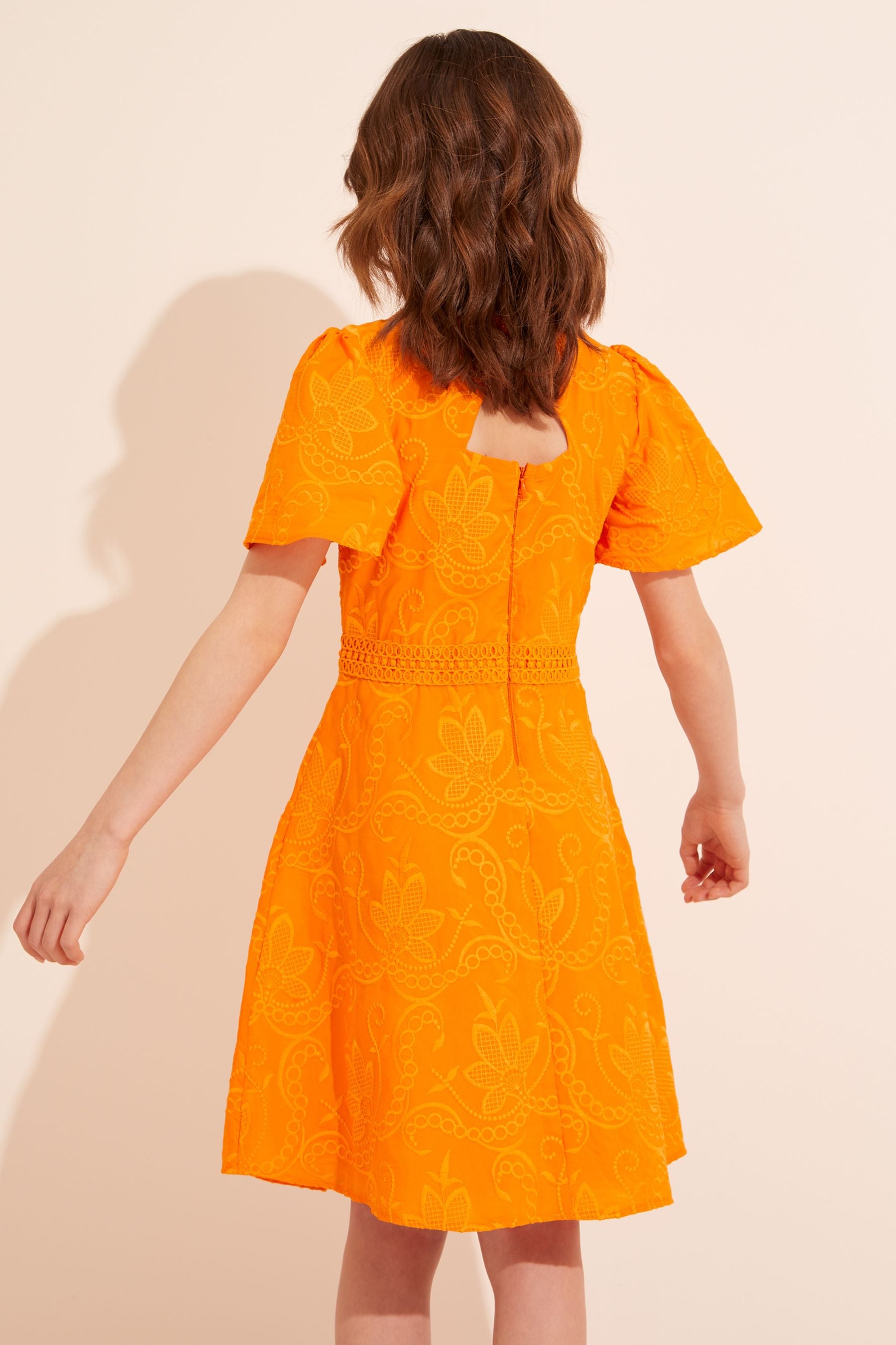 Orange Lipsy Flutter Sleeve Lace Occasion Dress