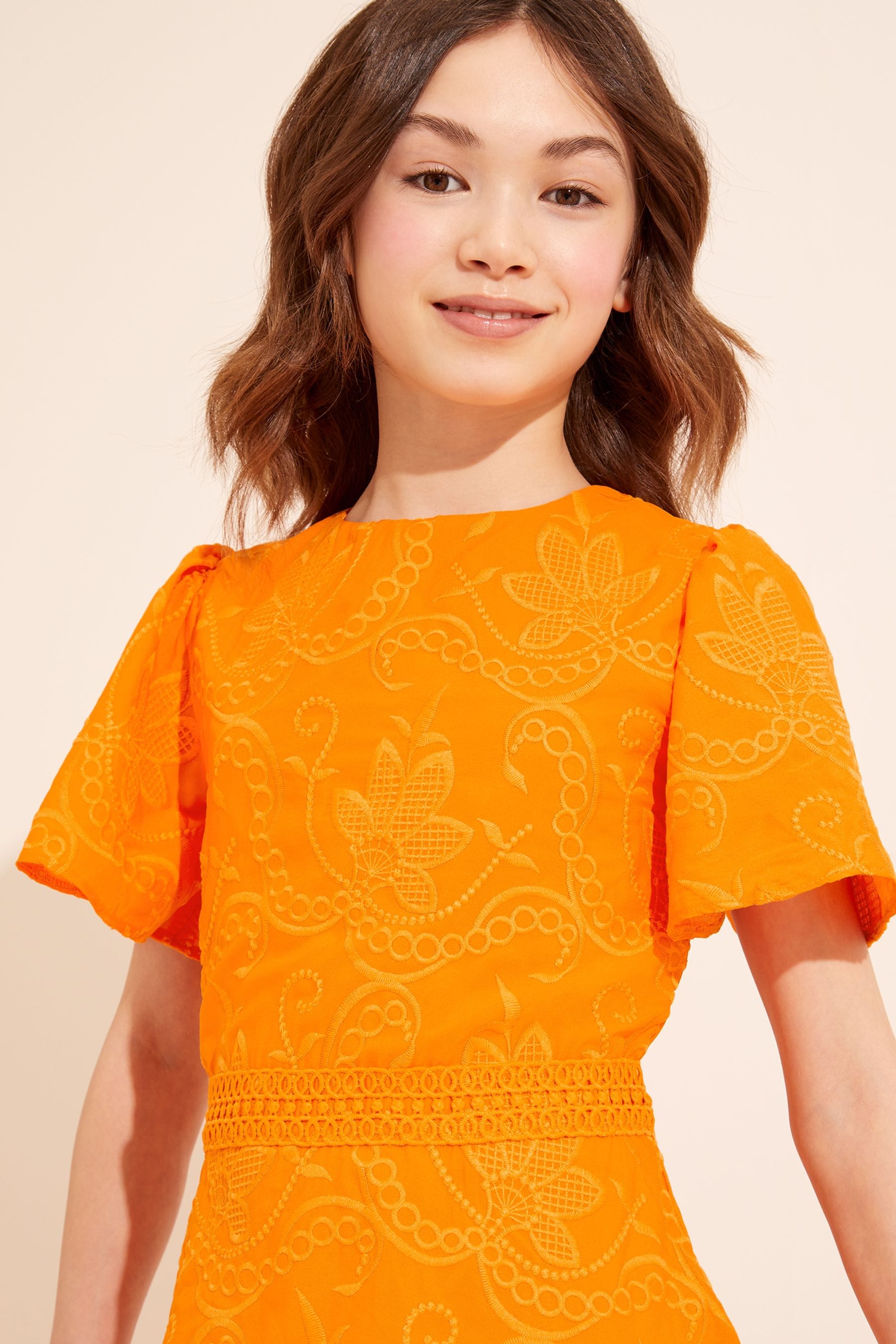 Orange Lipsy Flutter Sleeve Lace Occasion Dress