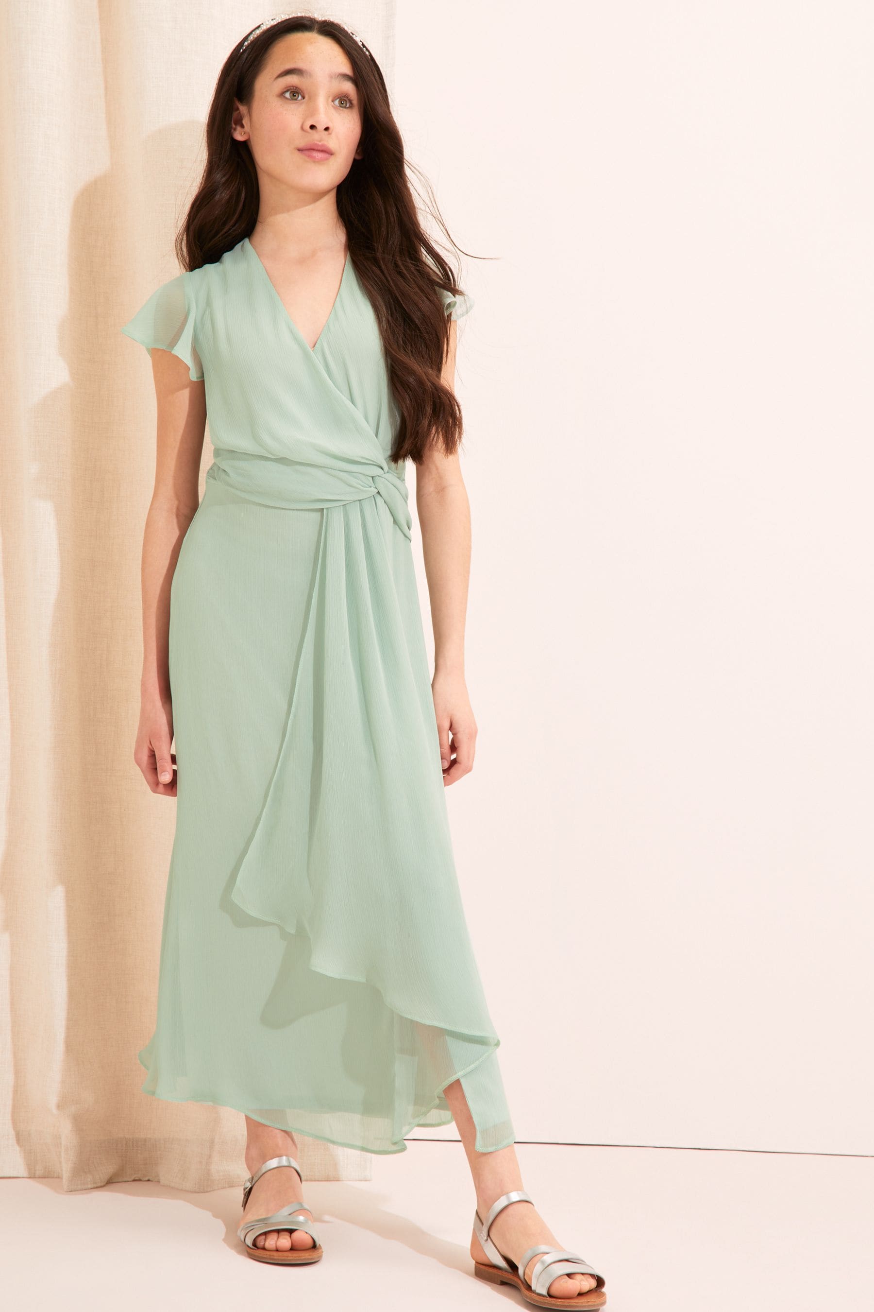 Sage Green Lipsy Flutter Sleeve Occasion Maxi Dress - Teen