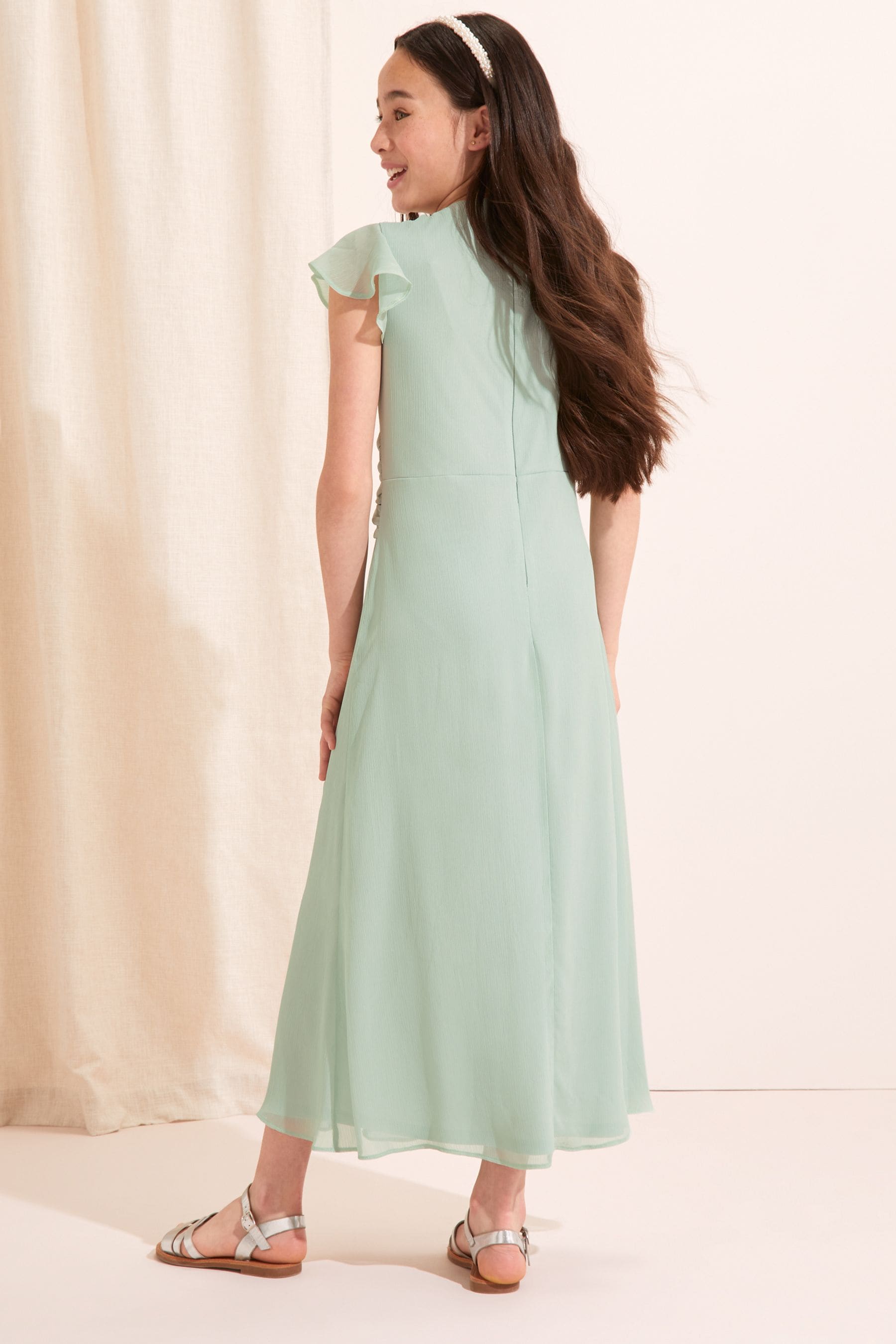 Sage Green Lipsy Flutter Sleeve Occasion Maxi Dress - Teen