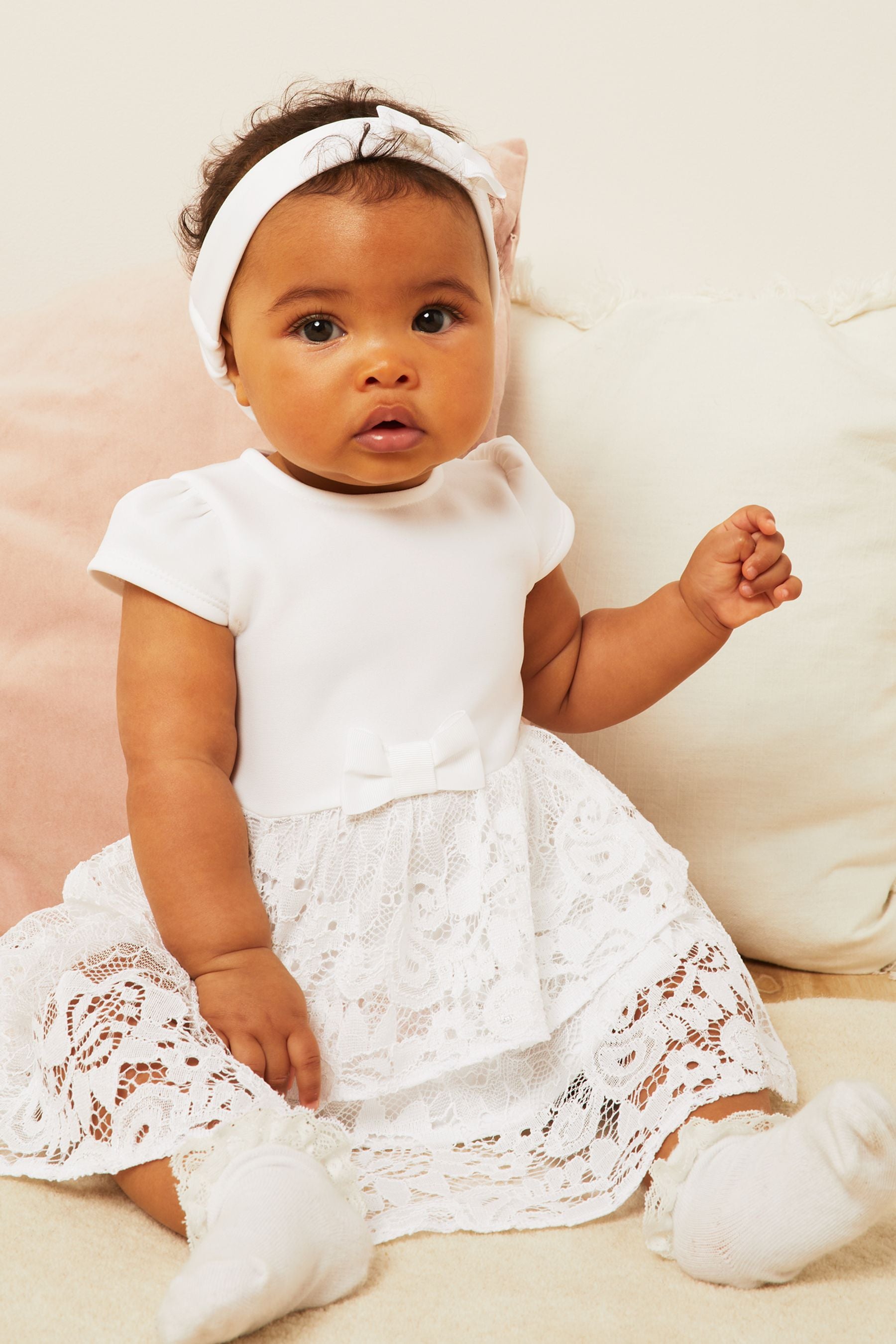 White Lipsy Baby Lace Tutu Dress With Headband