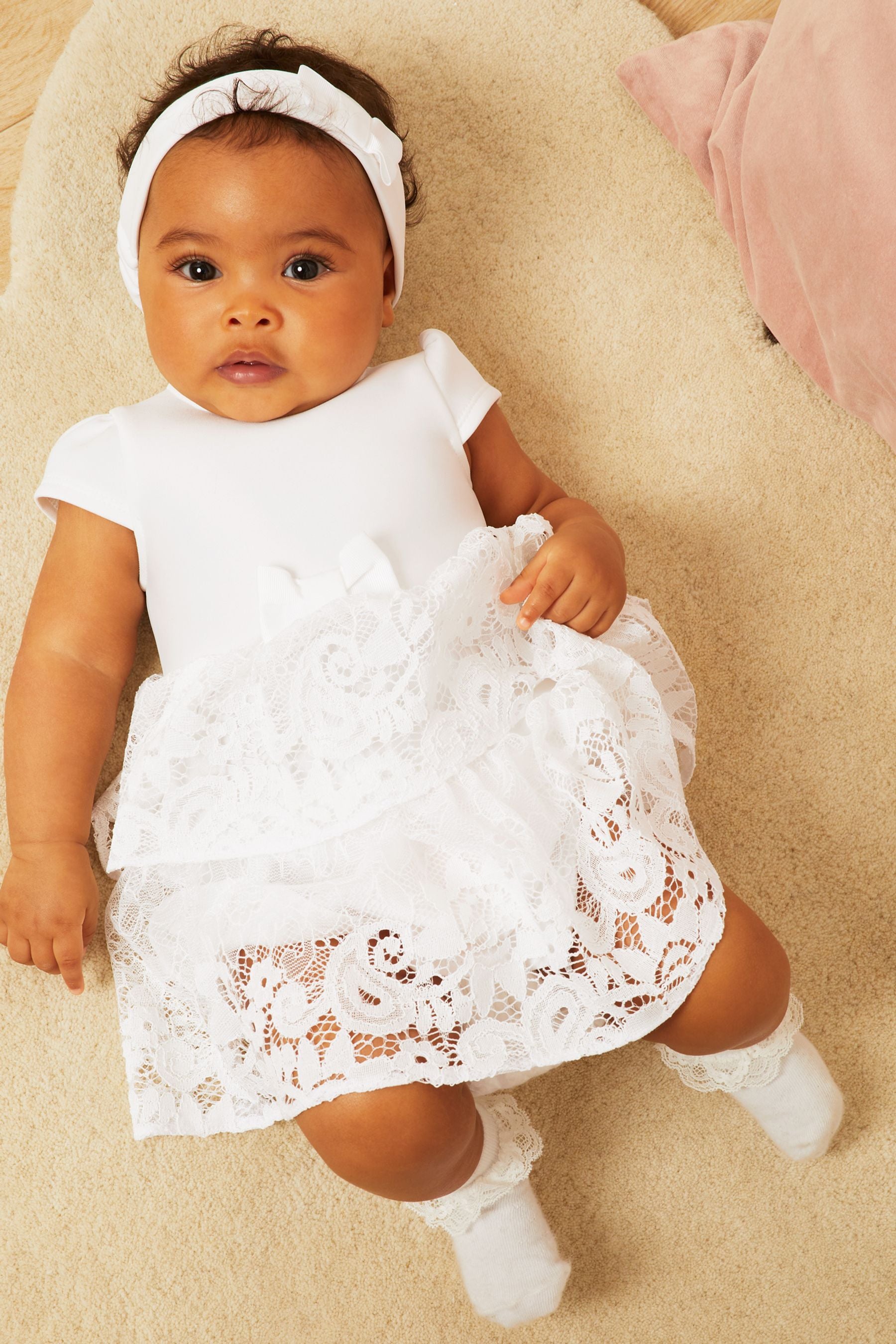 White Lipsy Baby Lace Tutu Dress With Headband