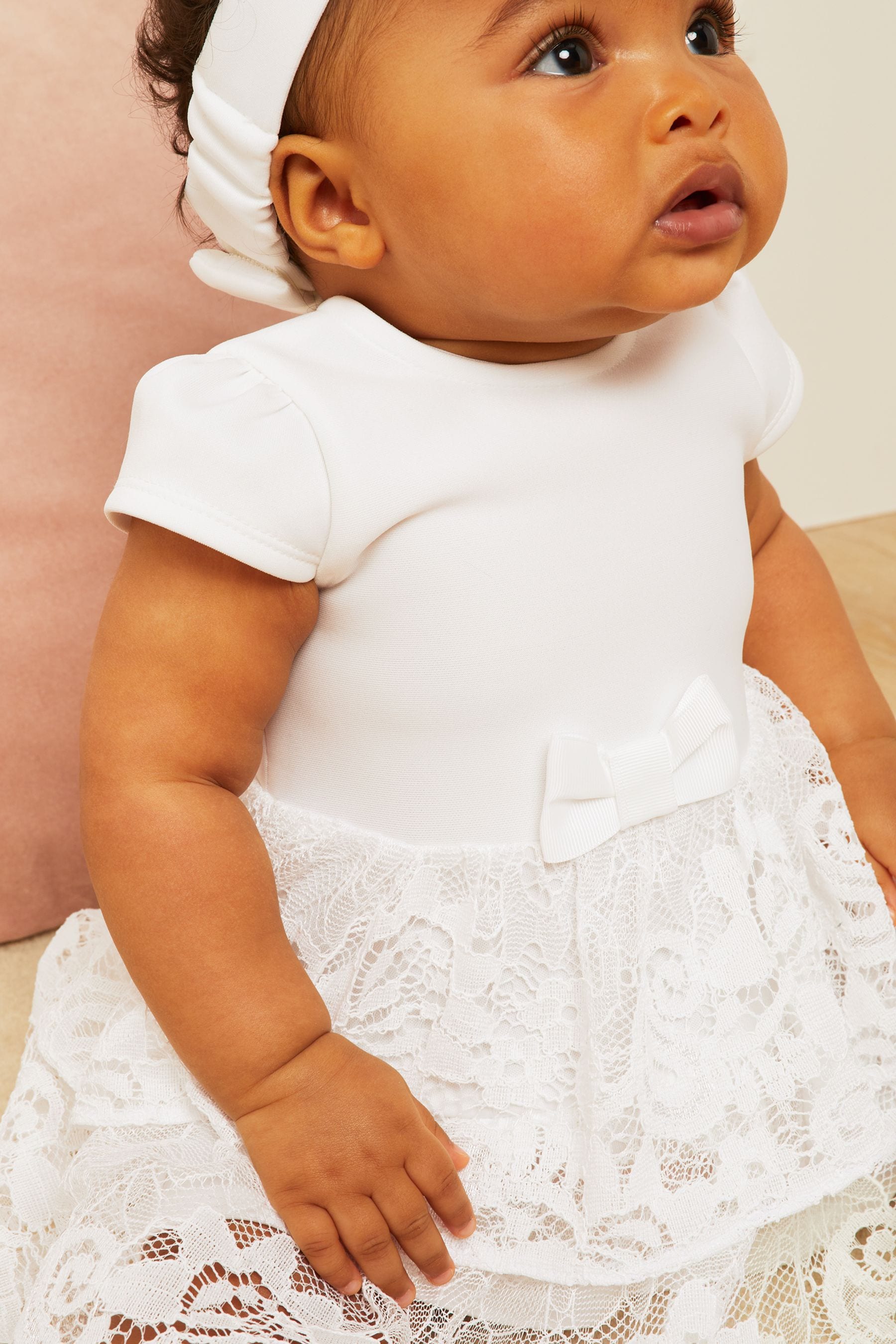 White Lipsy Baby Lace Tutu Dress With Headband