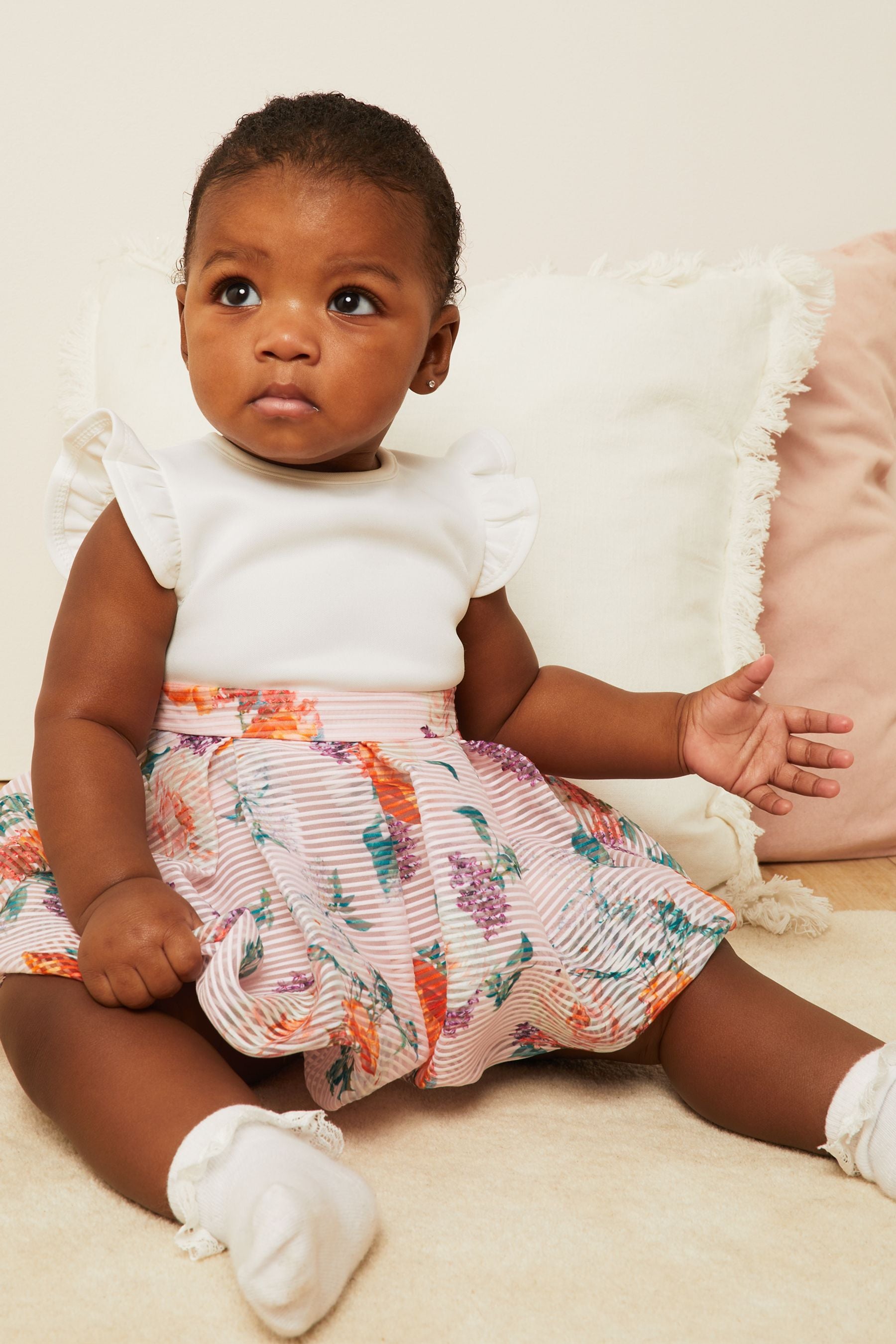 Pink Lipsy Baby Puff Ball Stripe Dress