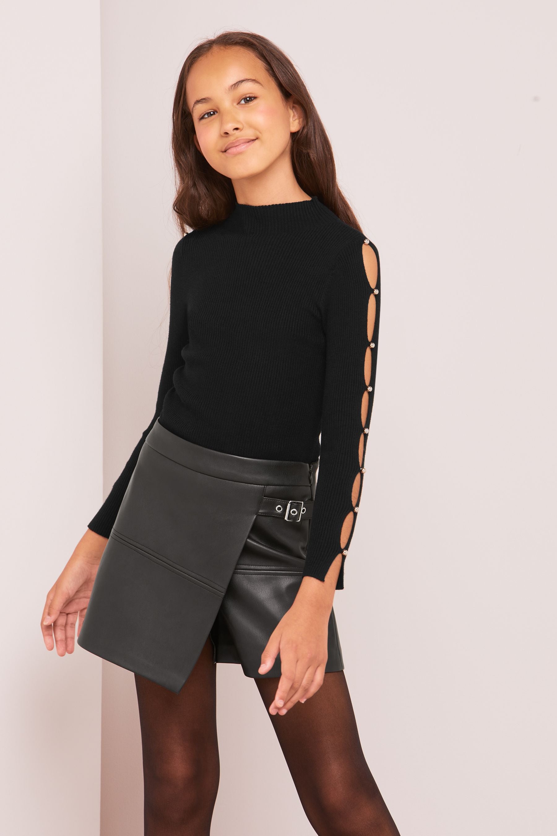 Black Lipsy Emebellished Pearl Sleeve Jumper