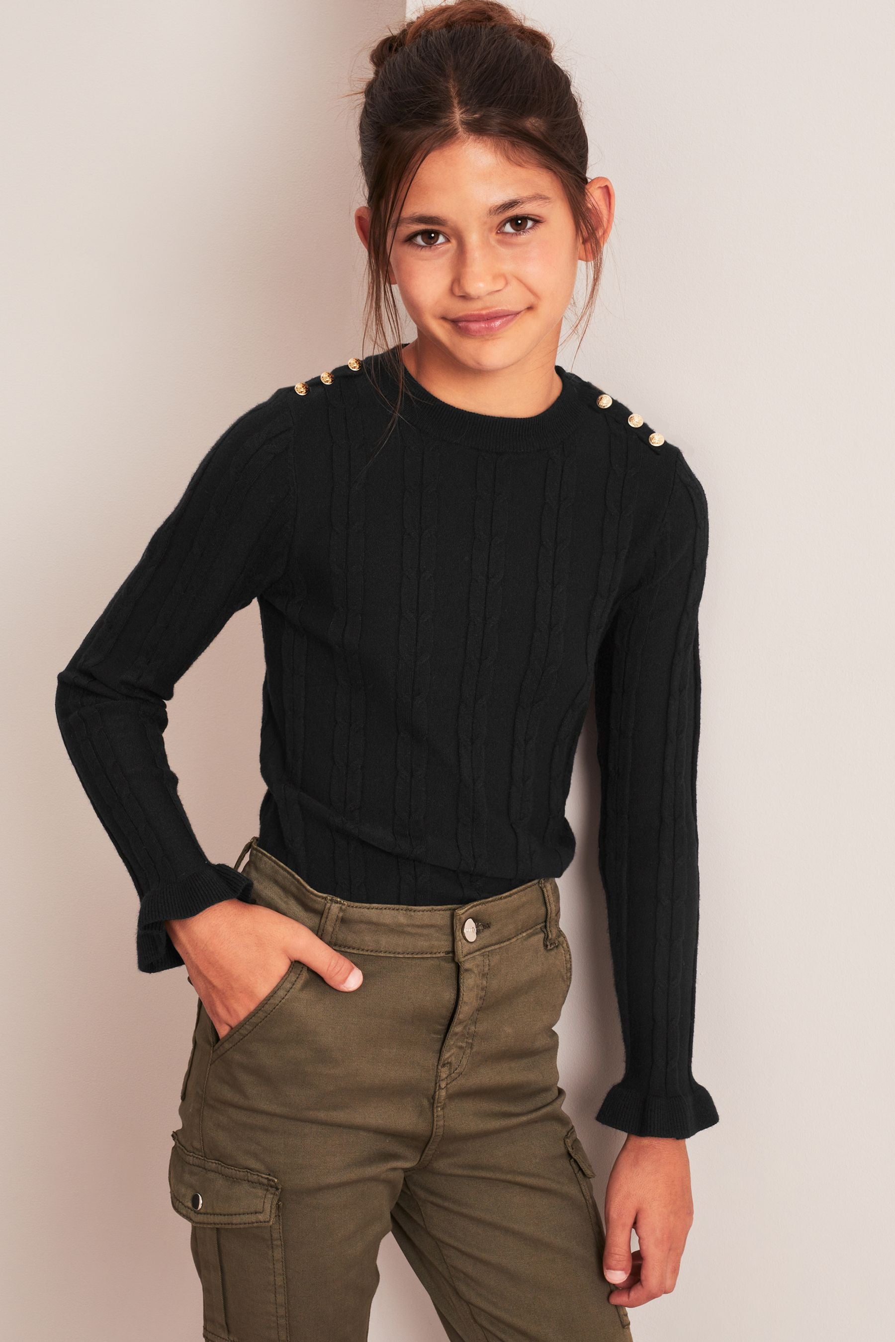 Black Lipsy Cable Military Jumper