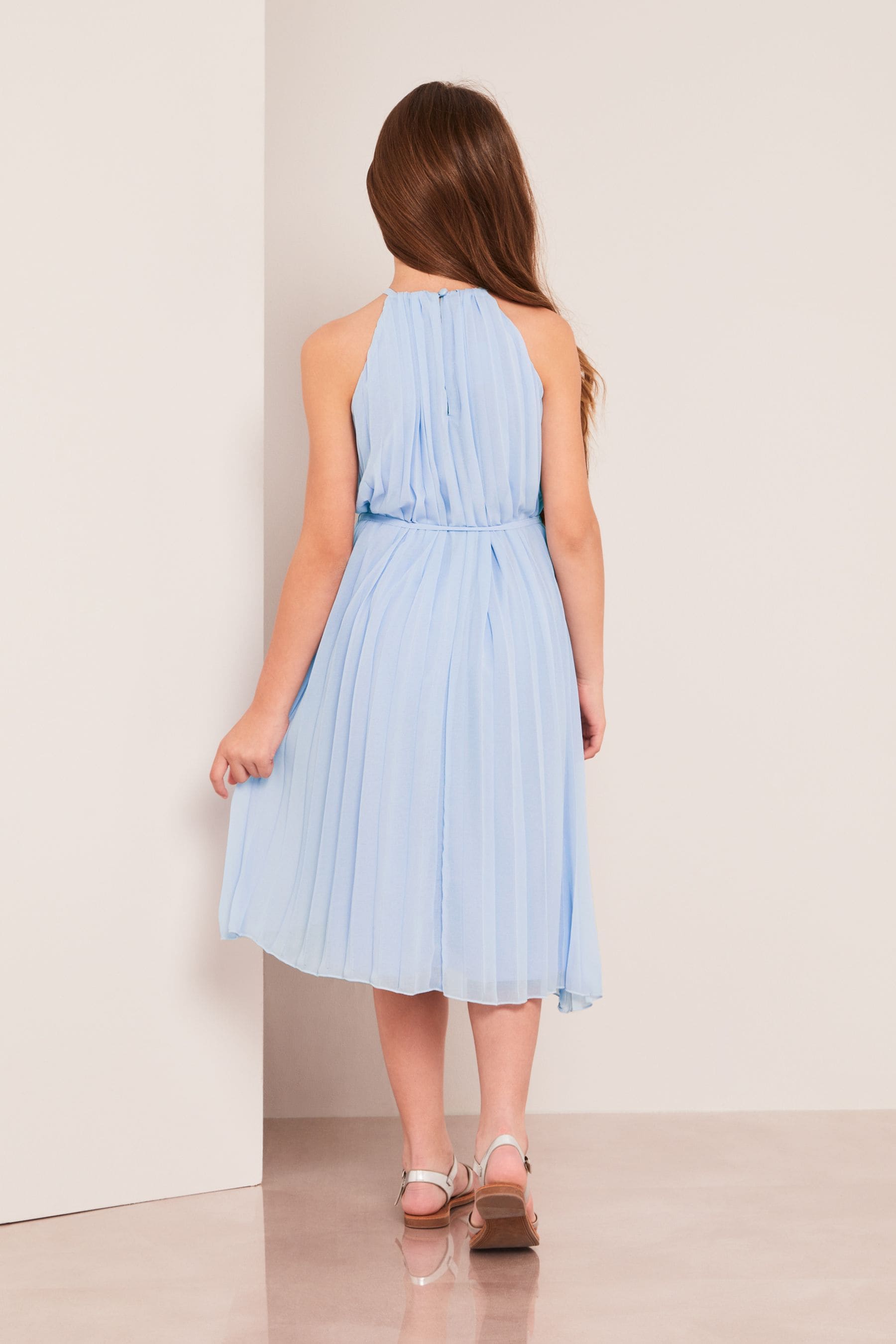 Blue Lipsy Pleated Chiffon Occasion Dress