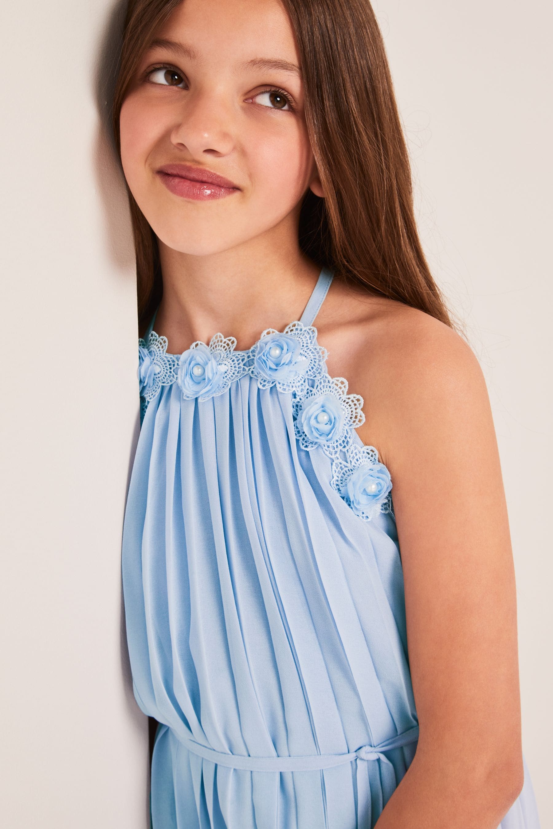 Blue Lipsy Pleated Chiffon Occasion Dress