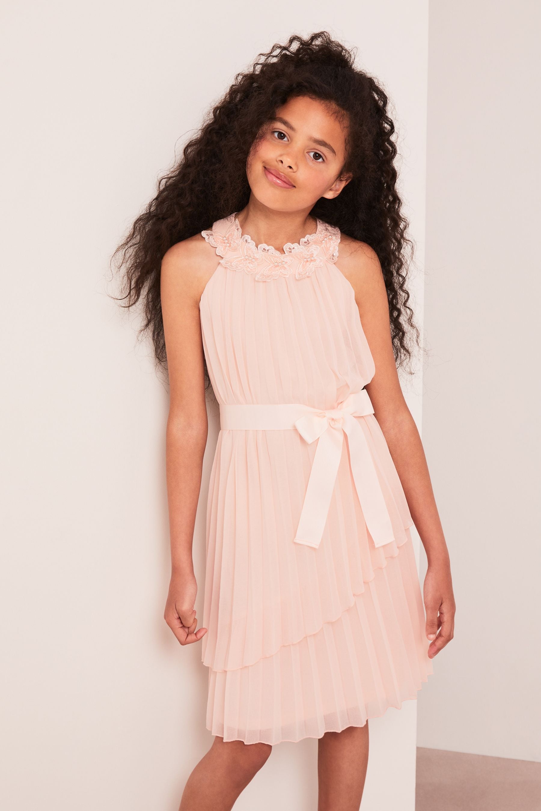 Light Pink Lipsy Pleated Chiffon Occasion Dress