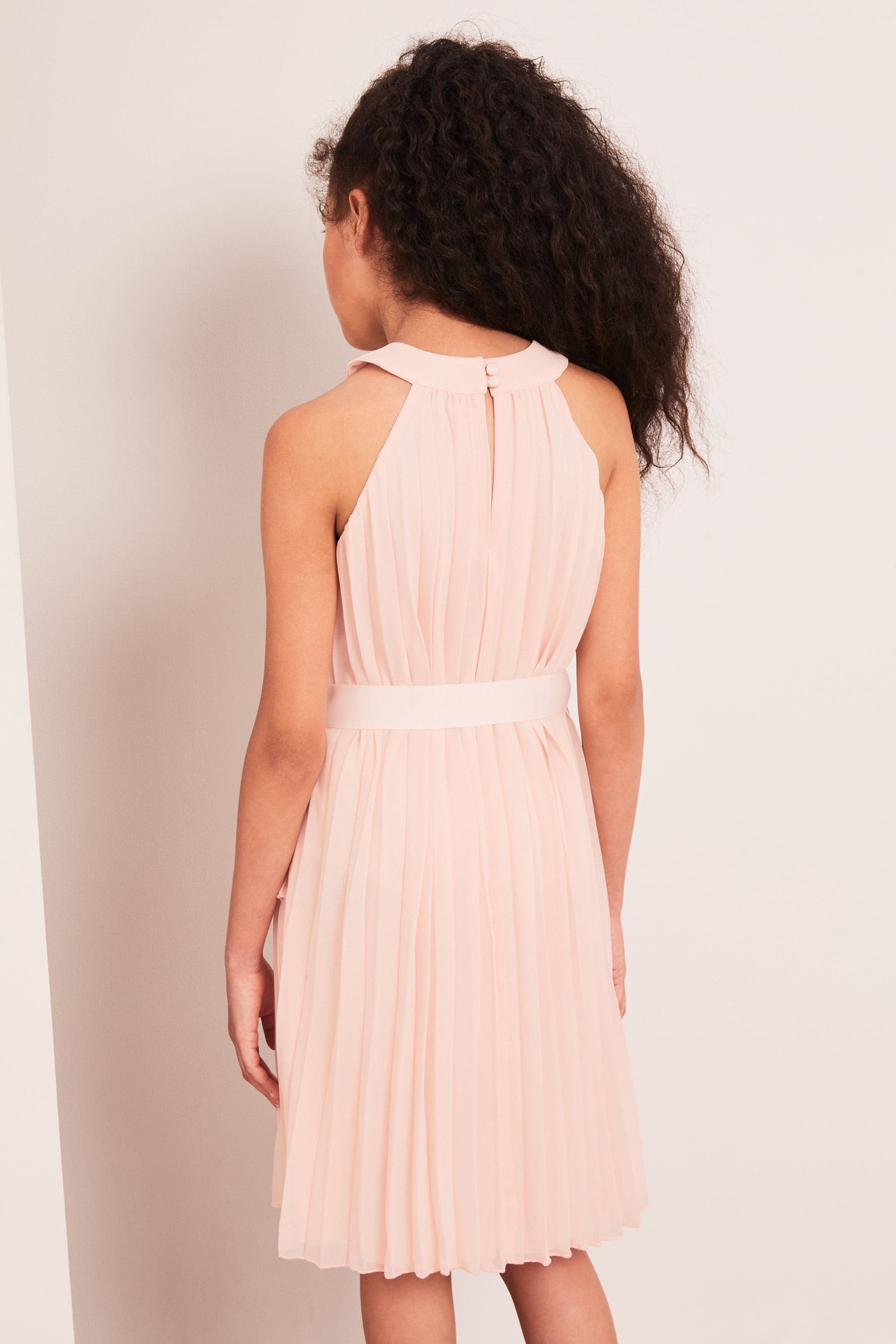 Light Pink Lipsy Pleated Chiffon Occasion Dress