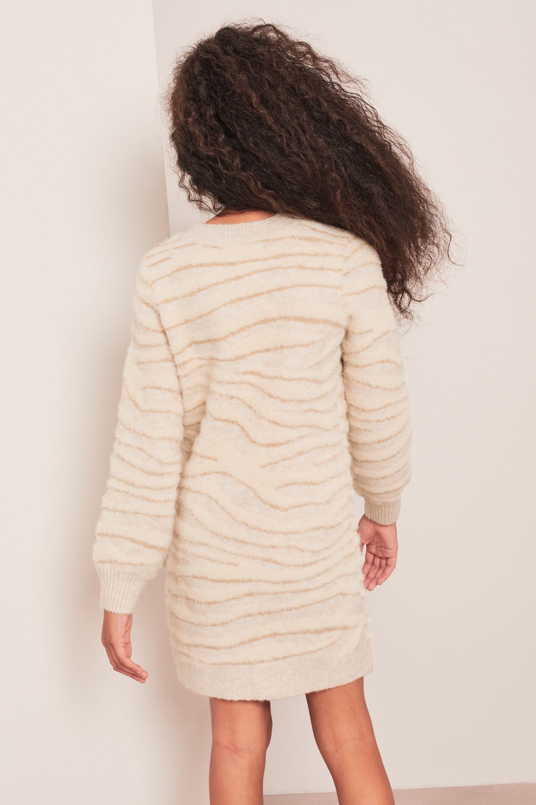 Cream Lipsy Tonal Zebra Knit Dress