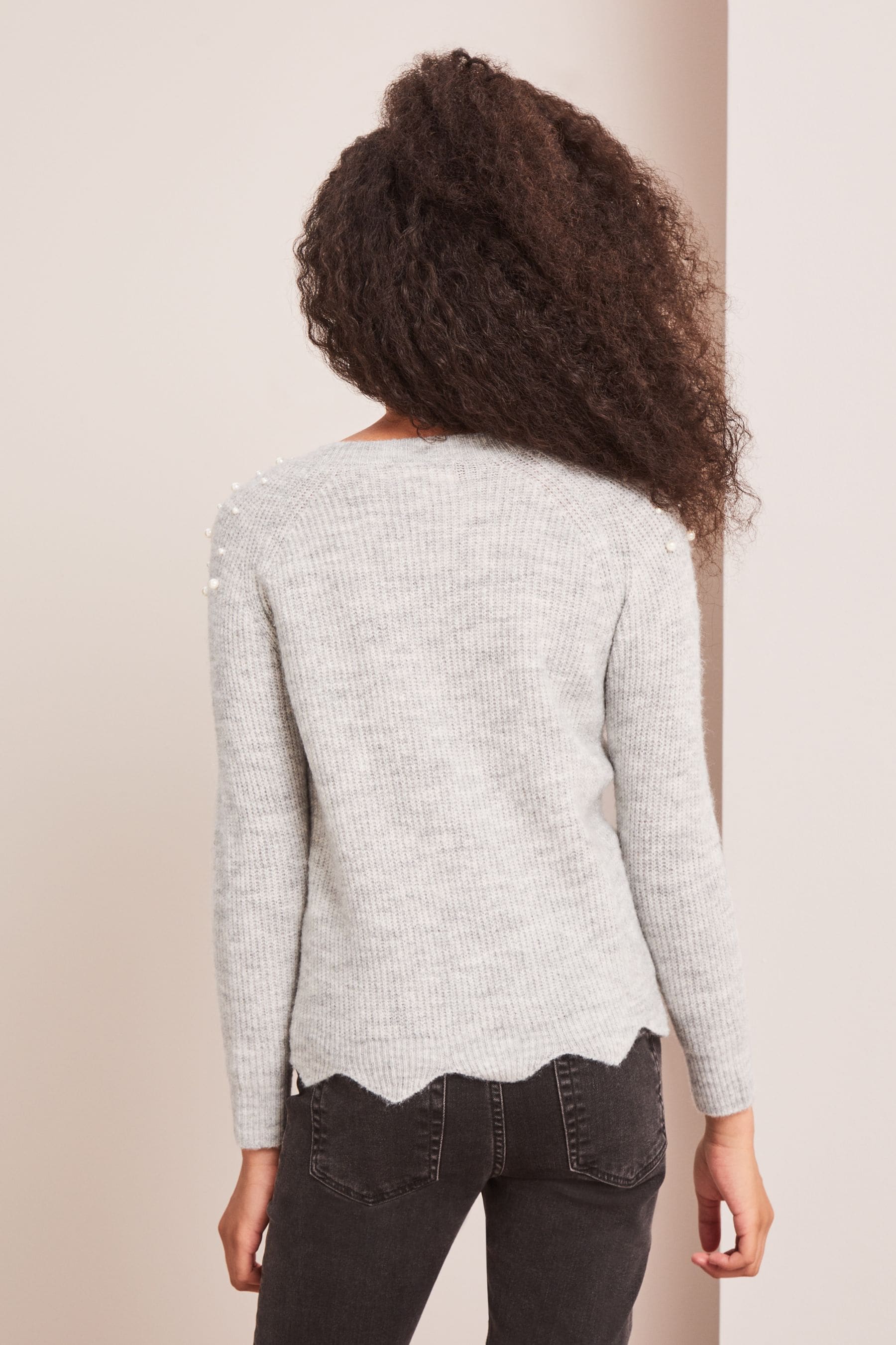 Grey Lipsy Embellished Scallop Hem Knitted Jumper