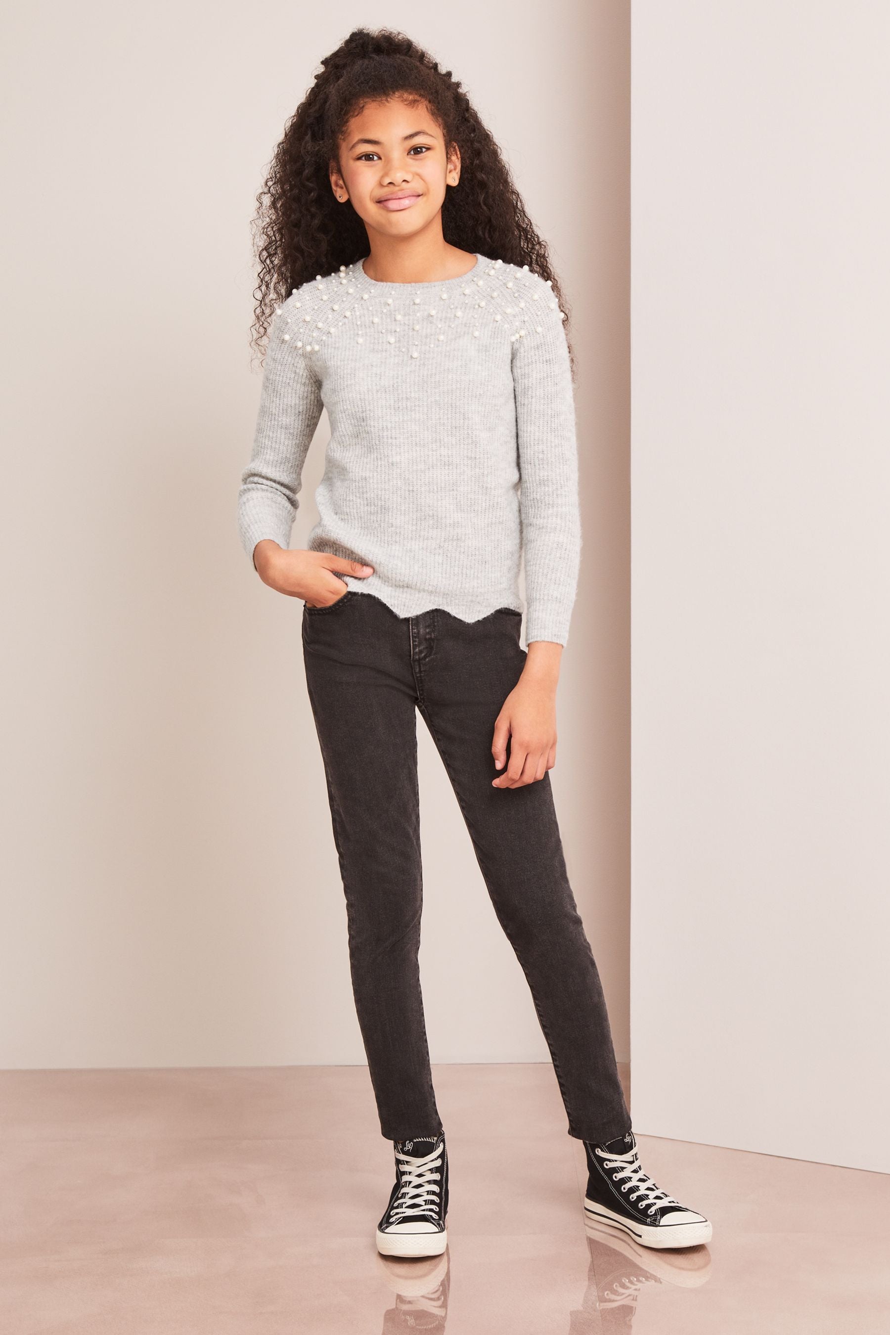 Grey Lipsy Embellished Scallop Hem Knitted Jumper