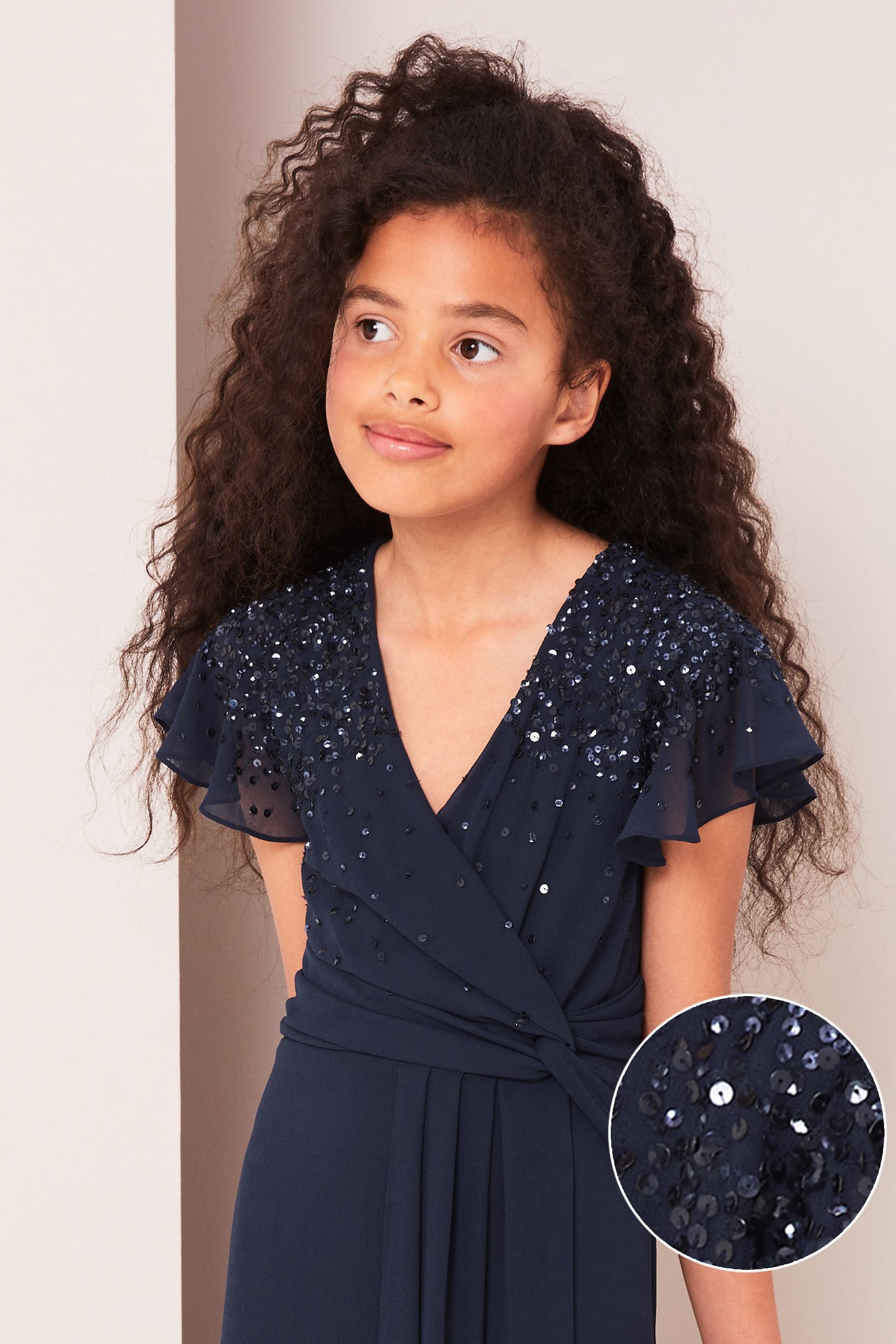 Navy Embellished Lipsy Angel Sleeve Occasion Maxi Dress - Teen