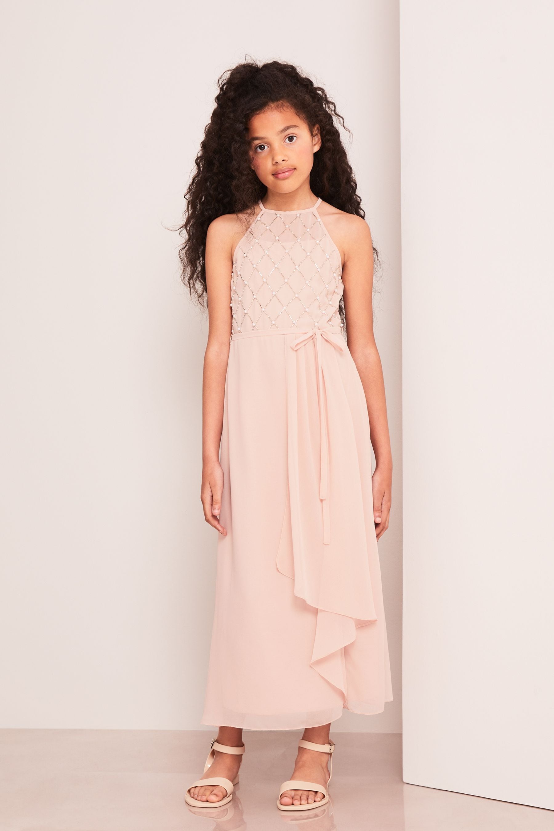 Pink Lipsy Strap Maxi Pearl Occasion Dress (7-16yrs)