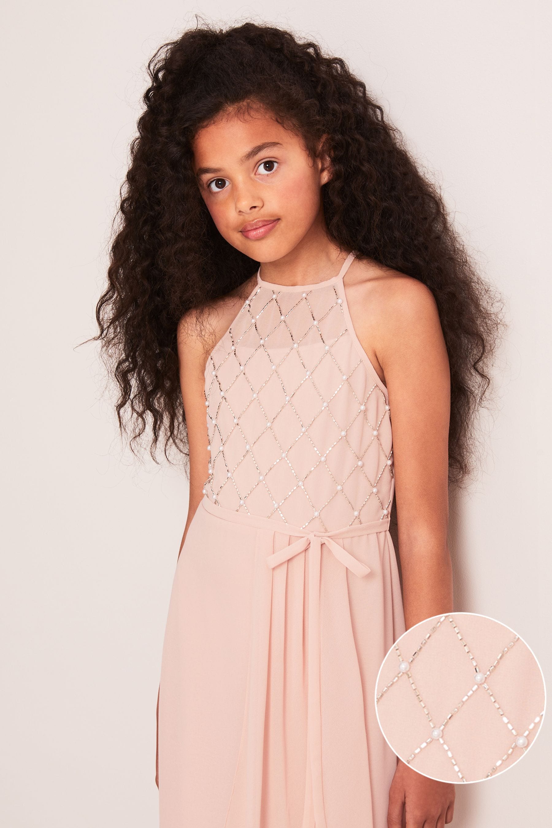 Pink Lipsy Strap Maxi Pearl Occasion Dress (7-16yrs)