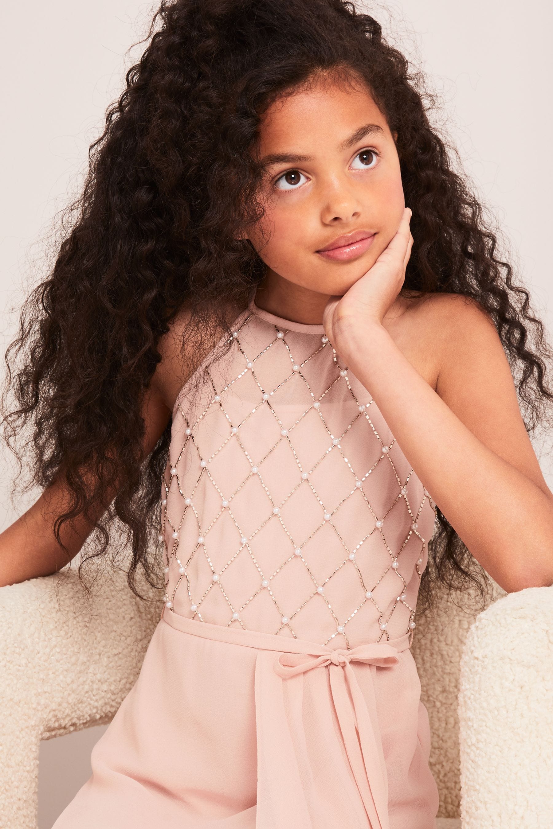 Pink Lipsy Strap Maxi Pearl Occasion Dress (7-16yrs)