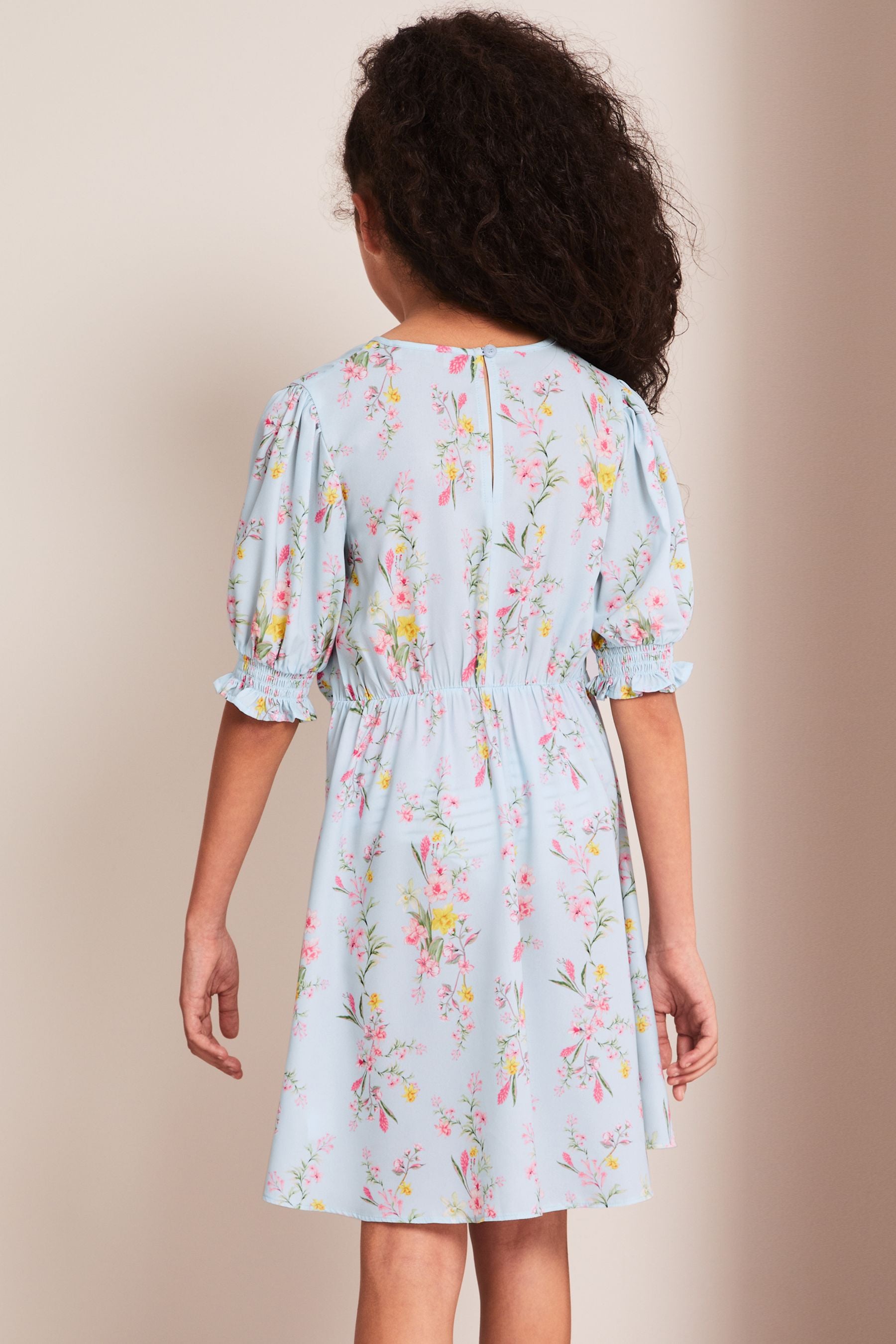 Blue Lipsy Floral Puff Sleeve Mini Dress