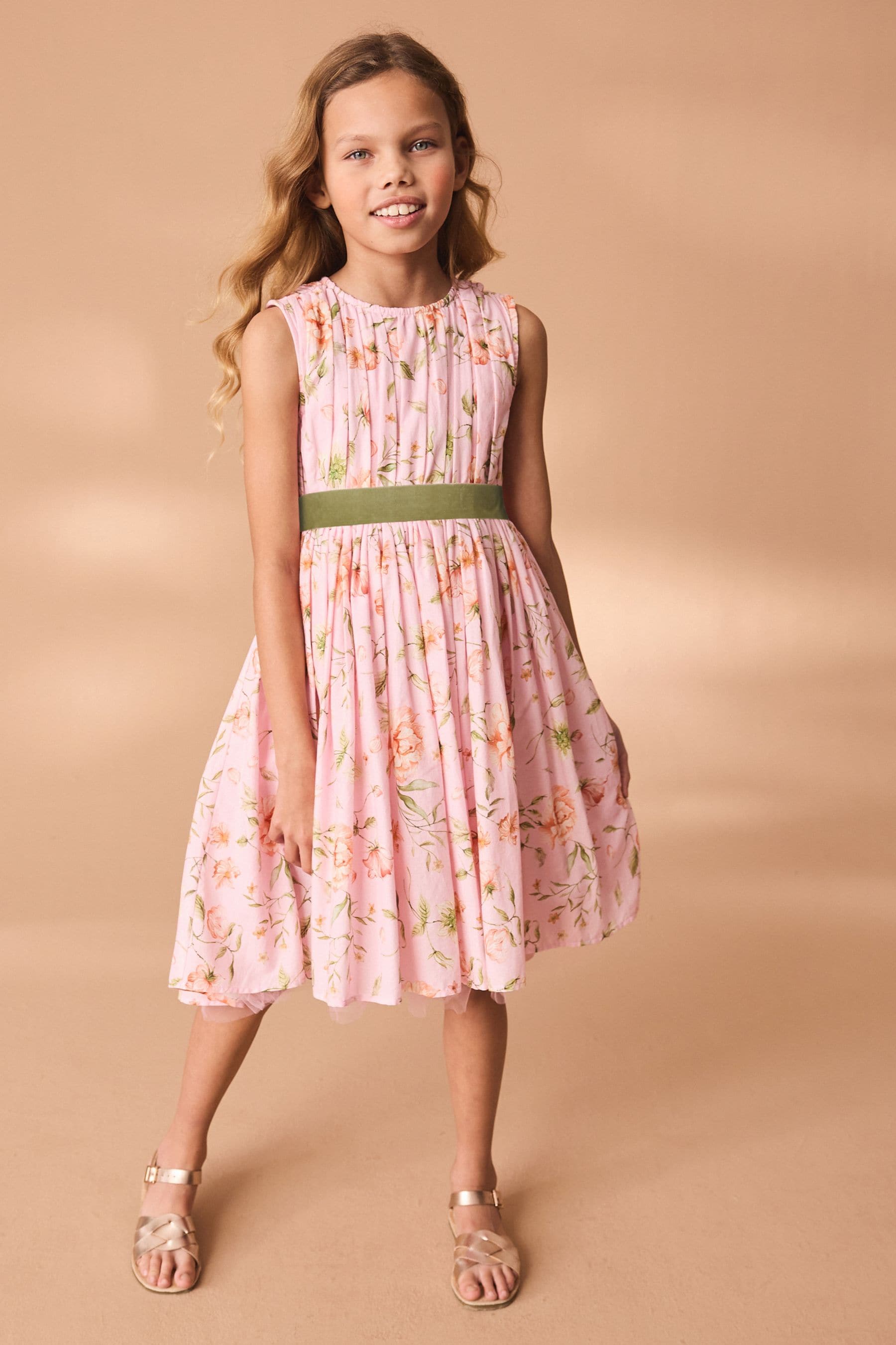 Pink Printed Cotton Prom Dress (3-12yrs)