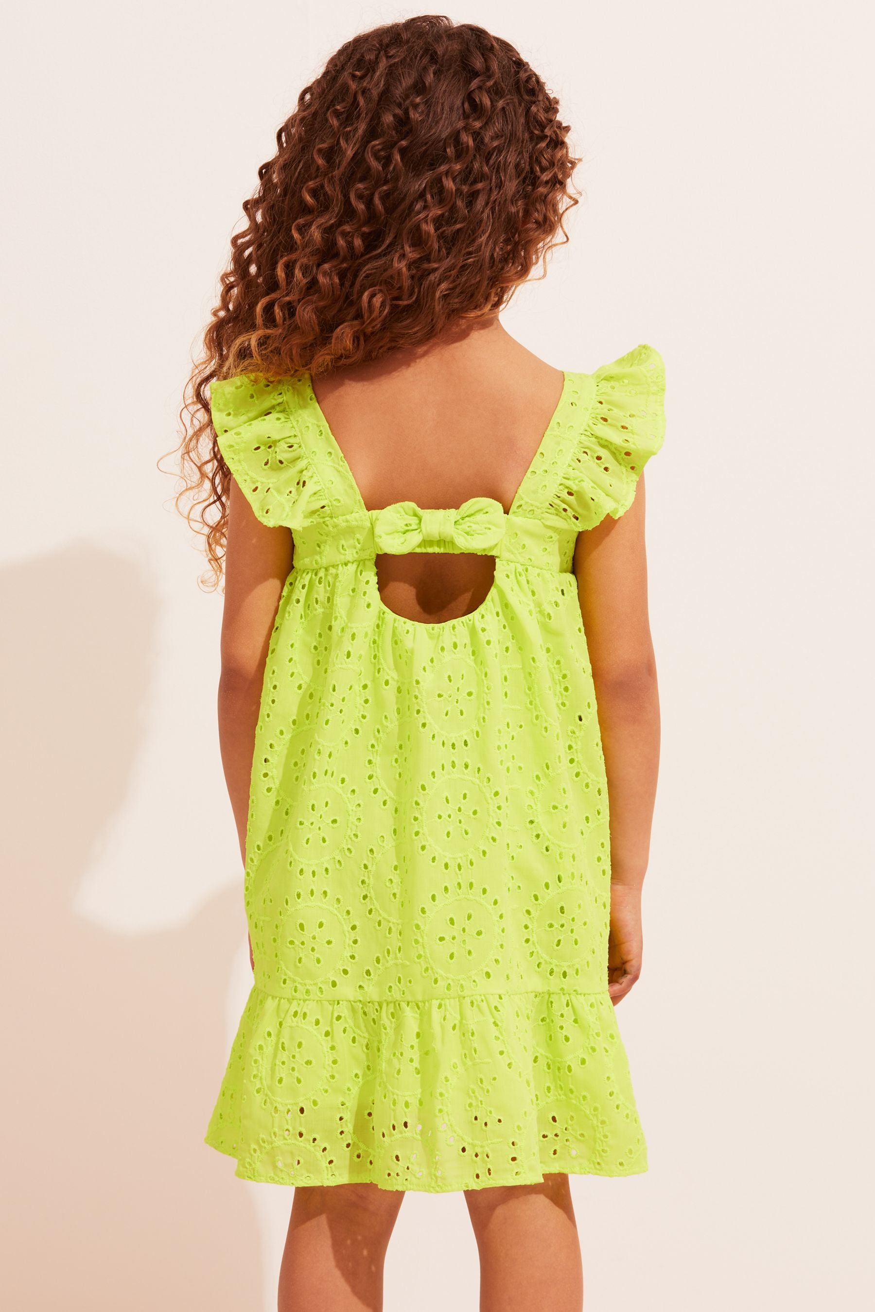 Lime Green Lipsy Mini Broderie Trapeze Dress