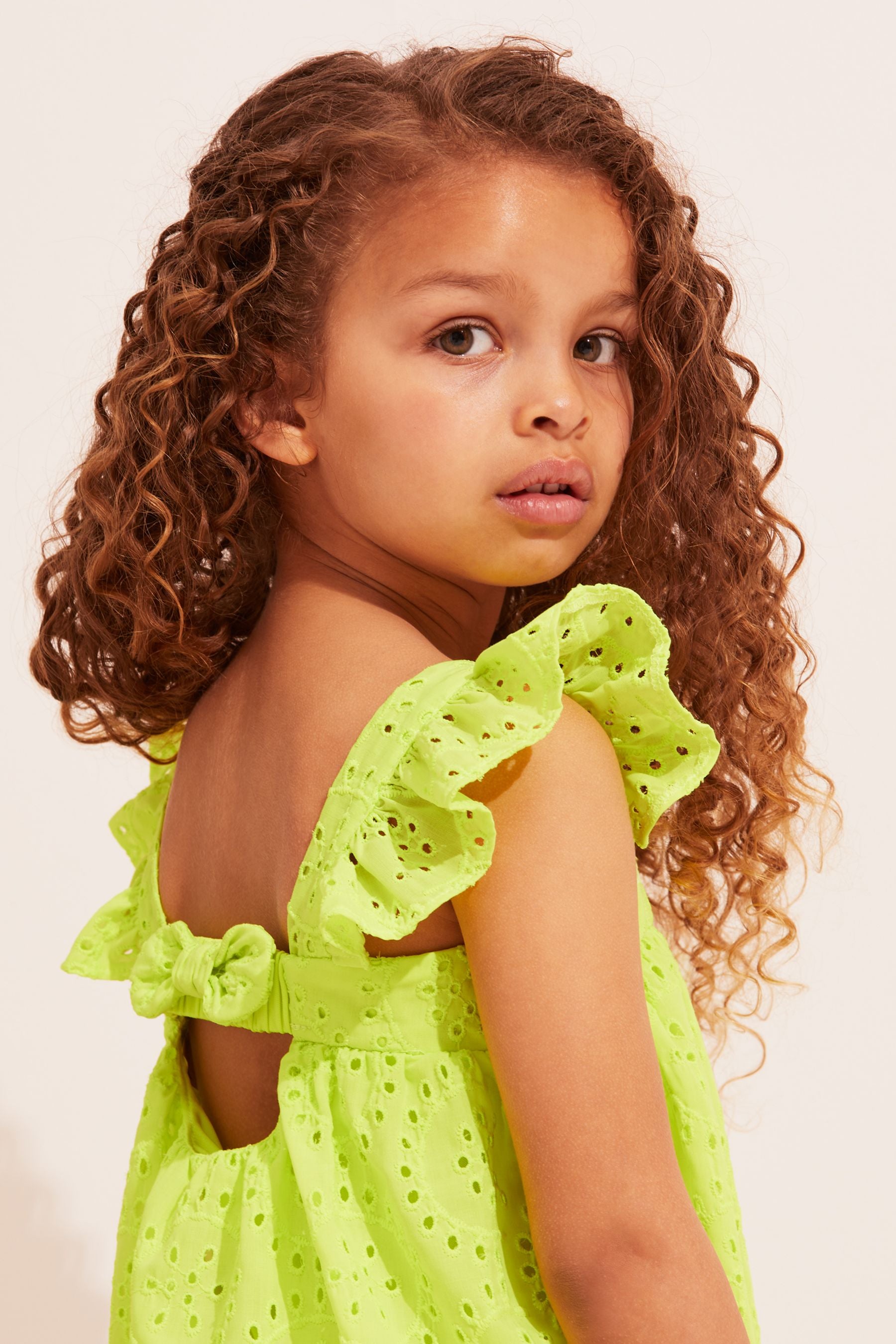 Lime Green Lipsy Mini Broderie Trapeze Dress