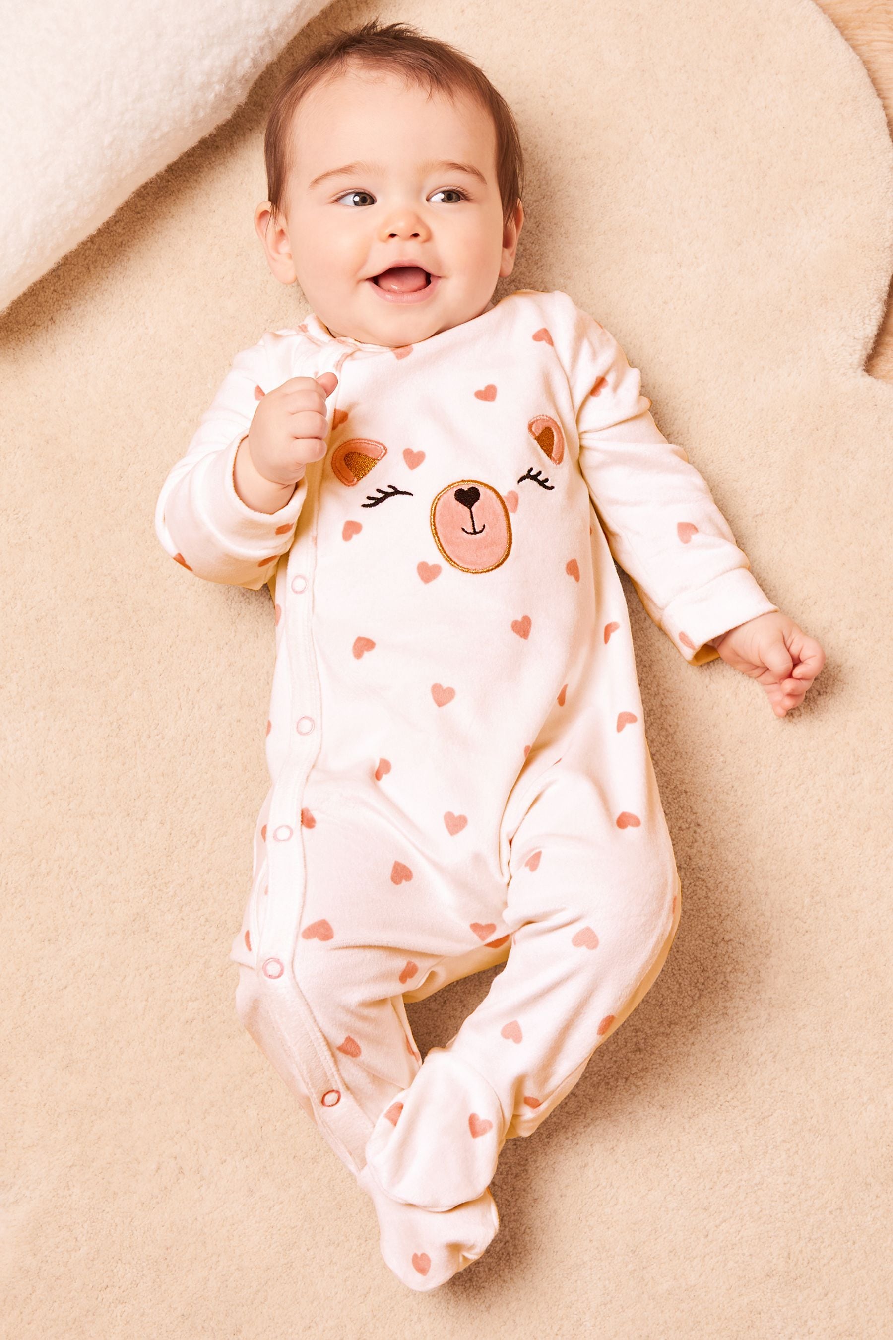 White Lipsy Velour Bear Sleepsuit