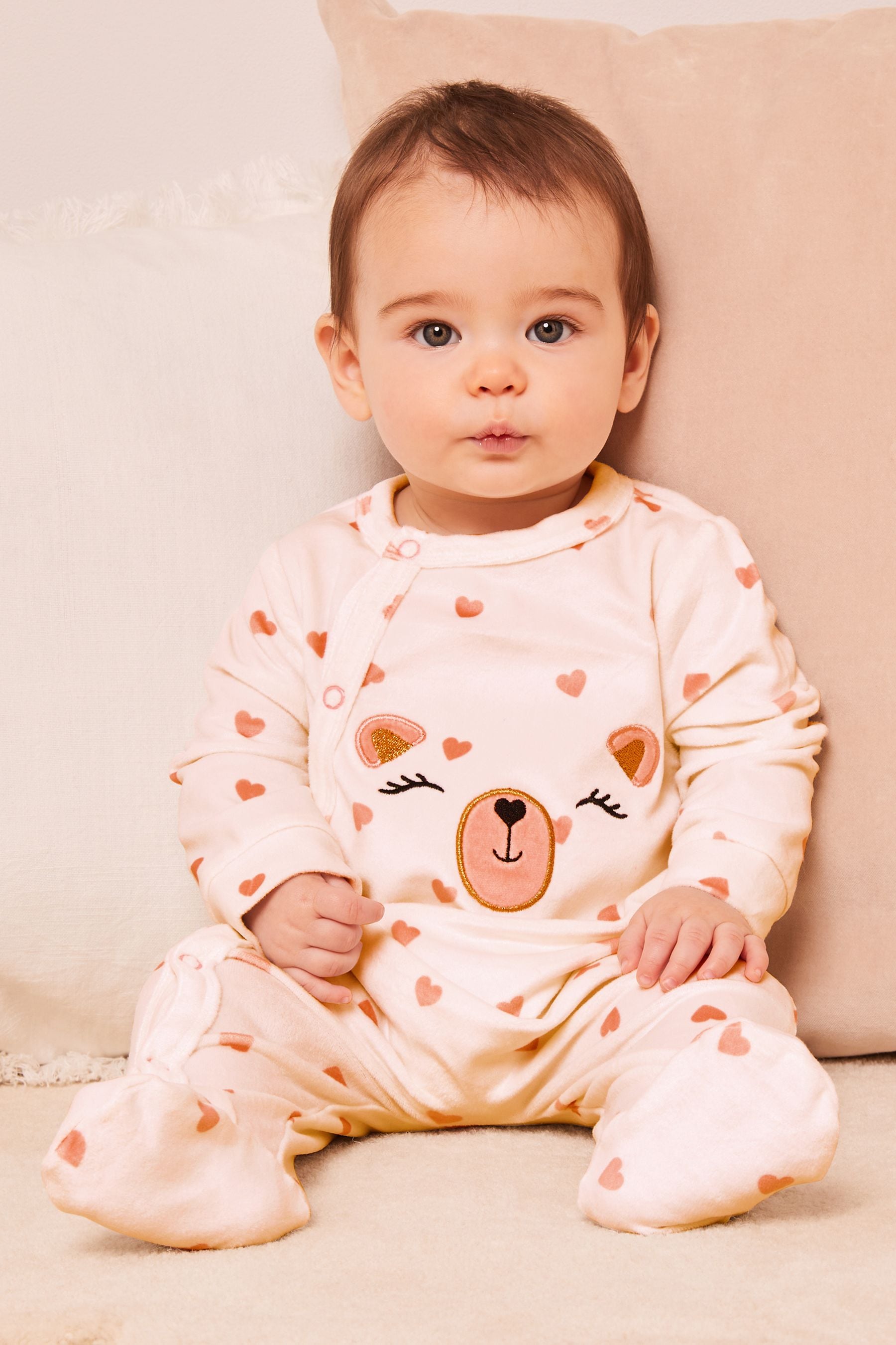 White Lipsy Velour Bear Sleepsuit