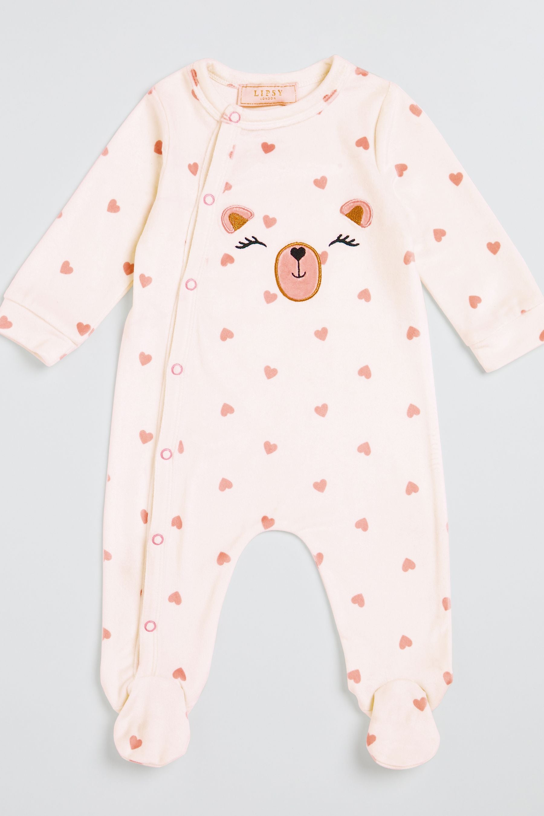 White Lipsy Velour Bear Sleepsuit