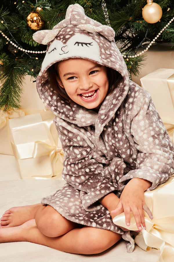 Brown Christmas Novelty Reindeer Dressing Gown