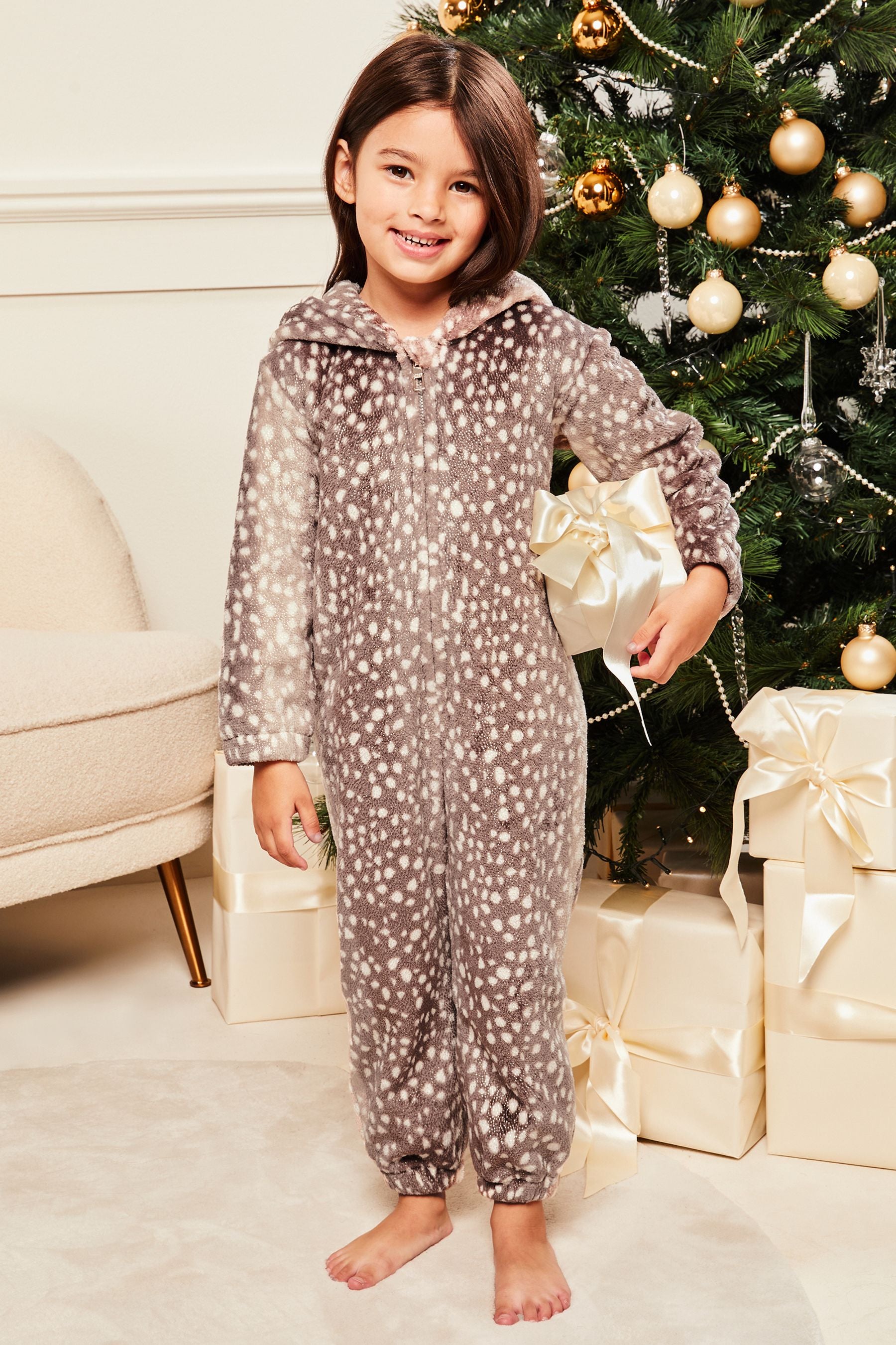 Brown Lipsy Christmas Reindeer Fleece All-In-One (2-6yrs)