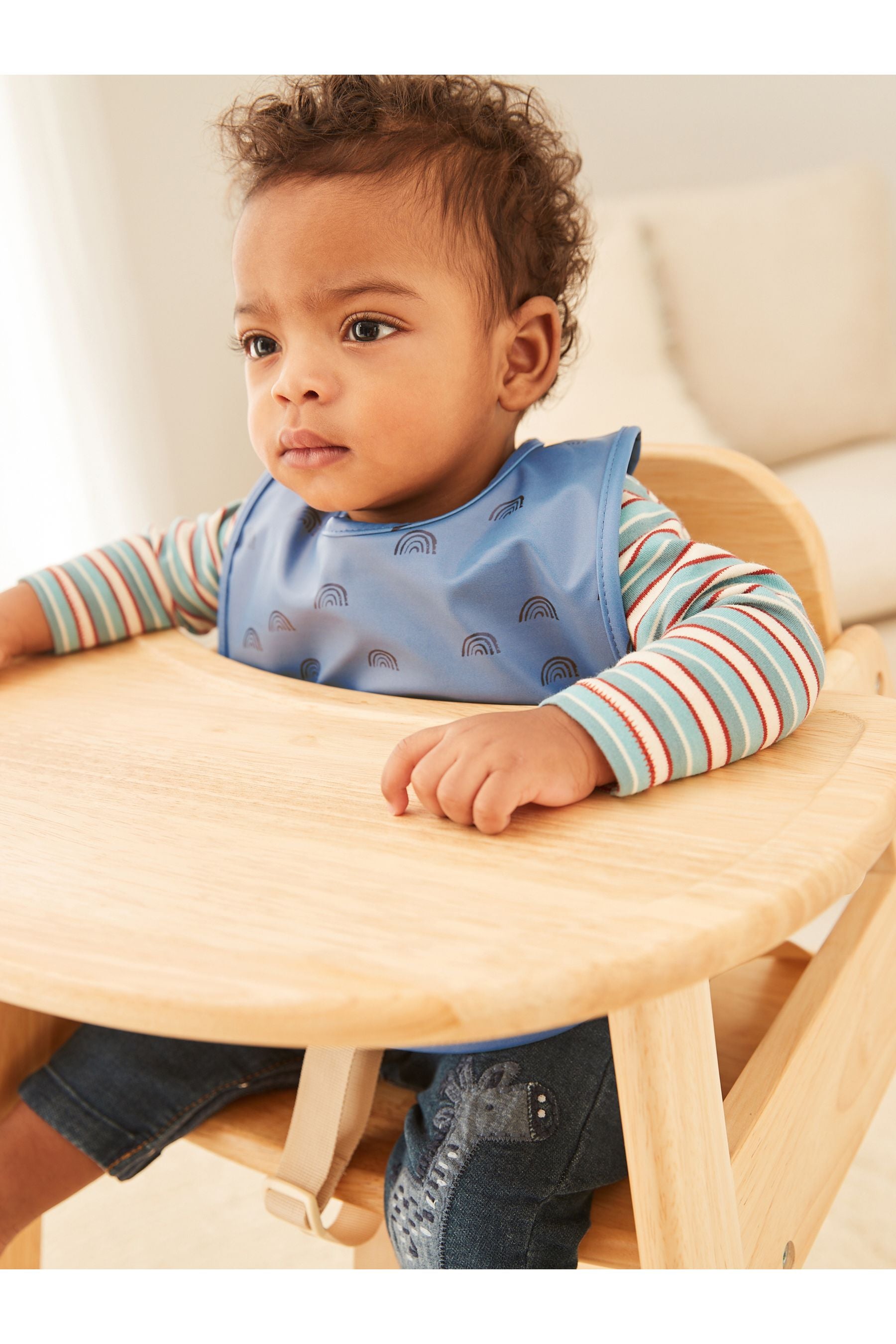 Navy Blue Rainbow Baby Weaning/Feeding Crumb Catcher Bib