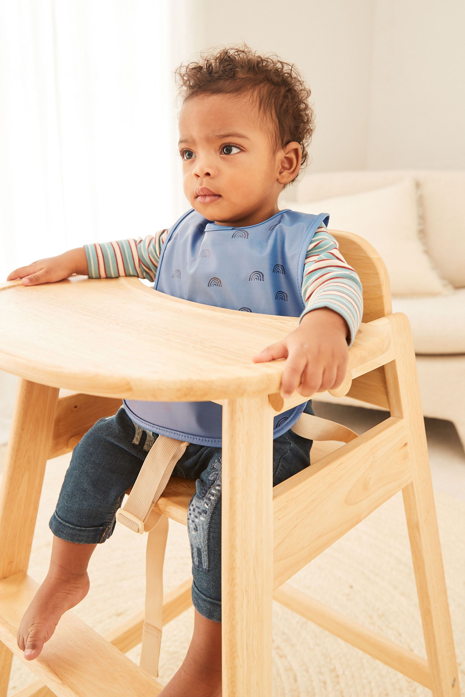 Navy Blue Rainbow Baby Weaning/Feeding Crumb Catcher Bib