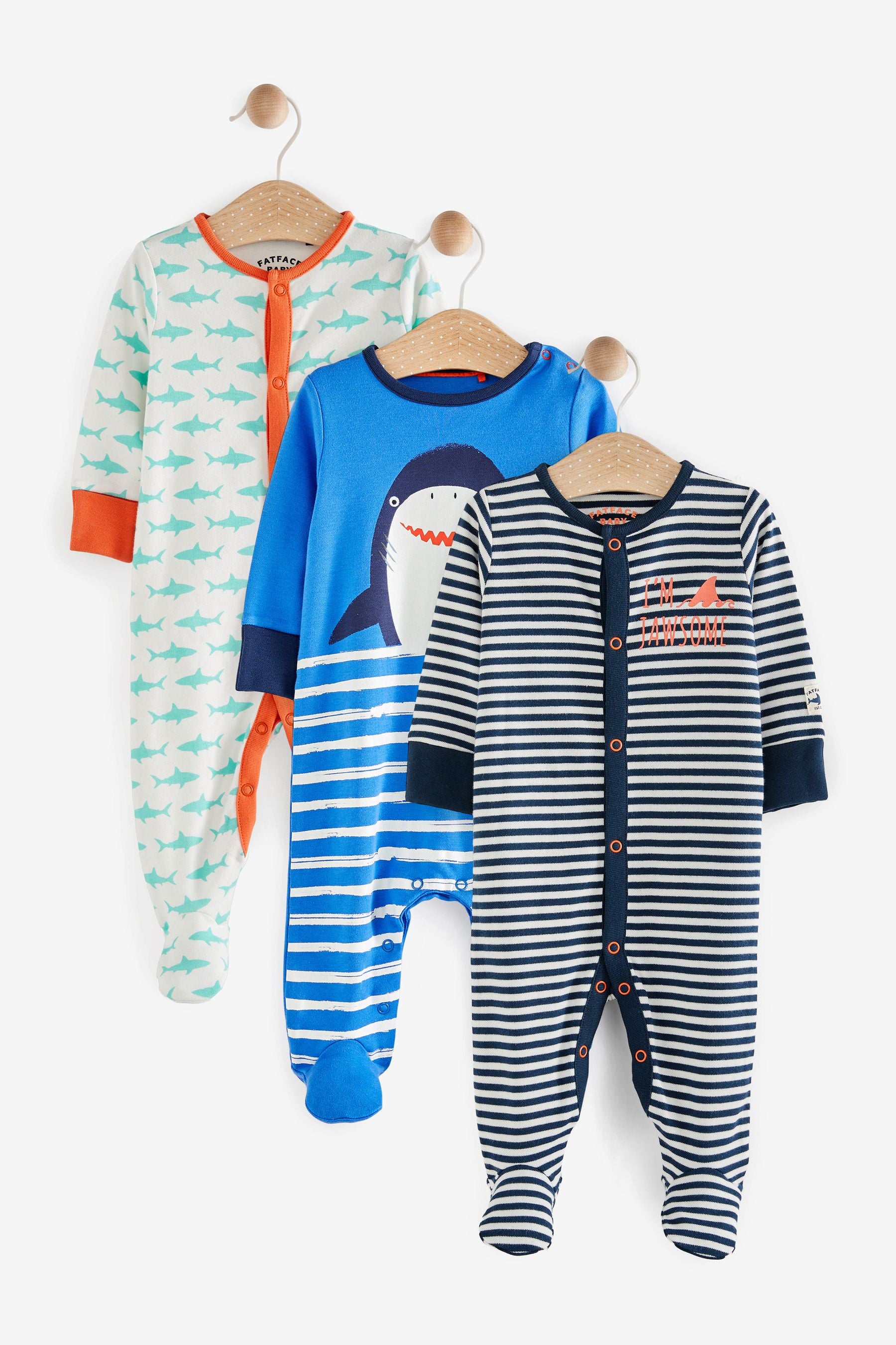 FatFace Baby Crew Printed Sleepsuits 3 Pack